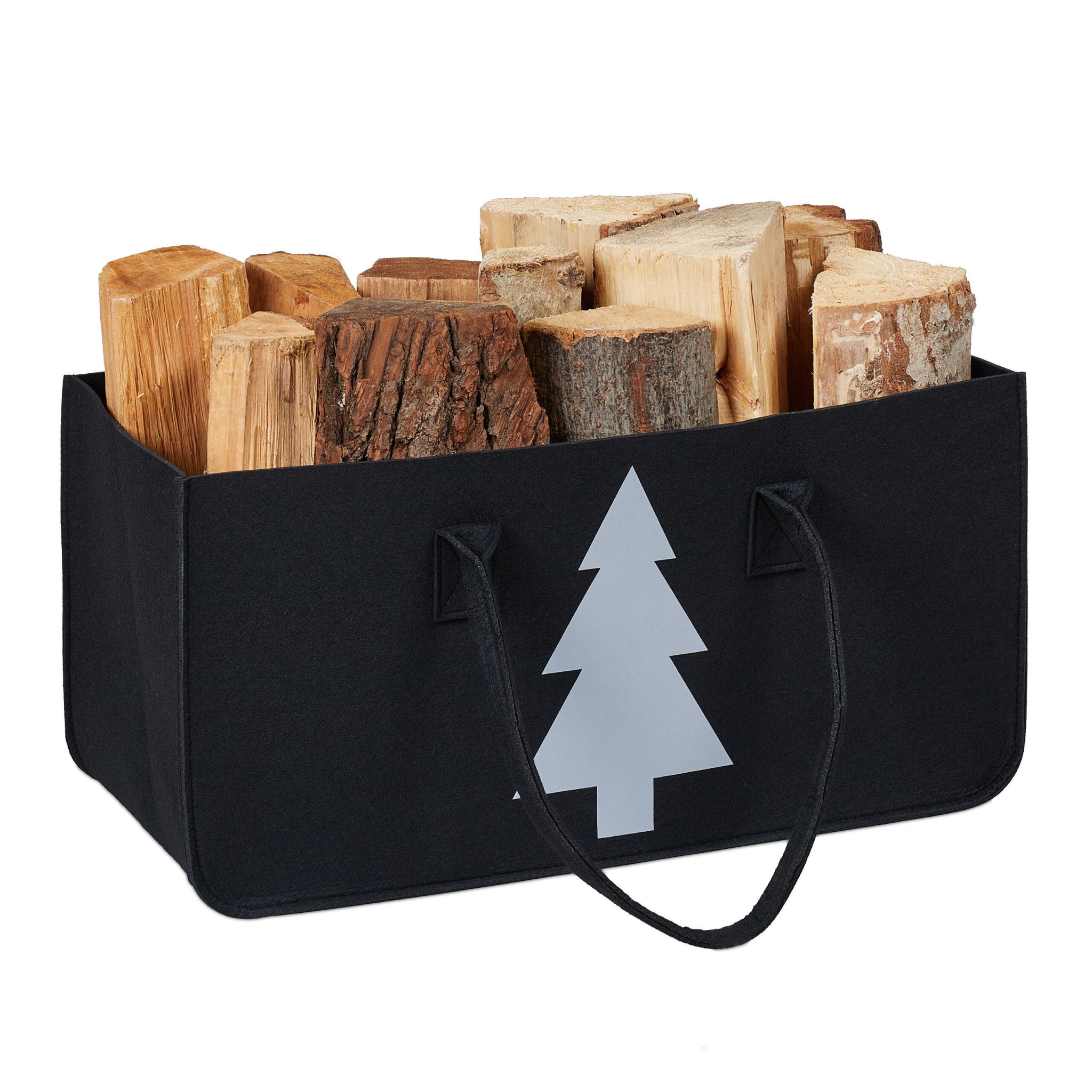 Kaminholztasche Filz mit Motiv Weiss-Schwarz