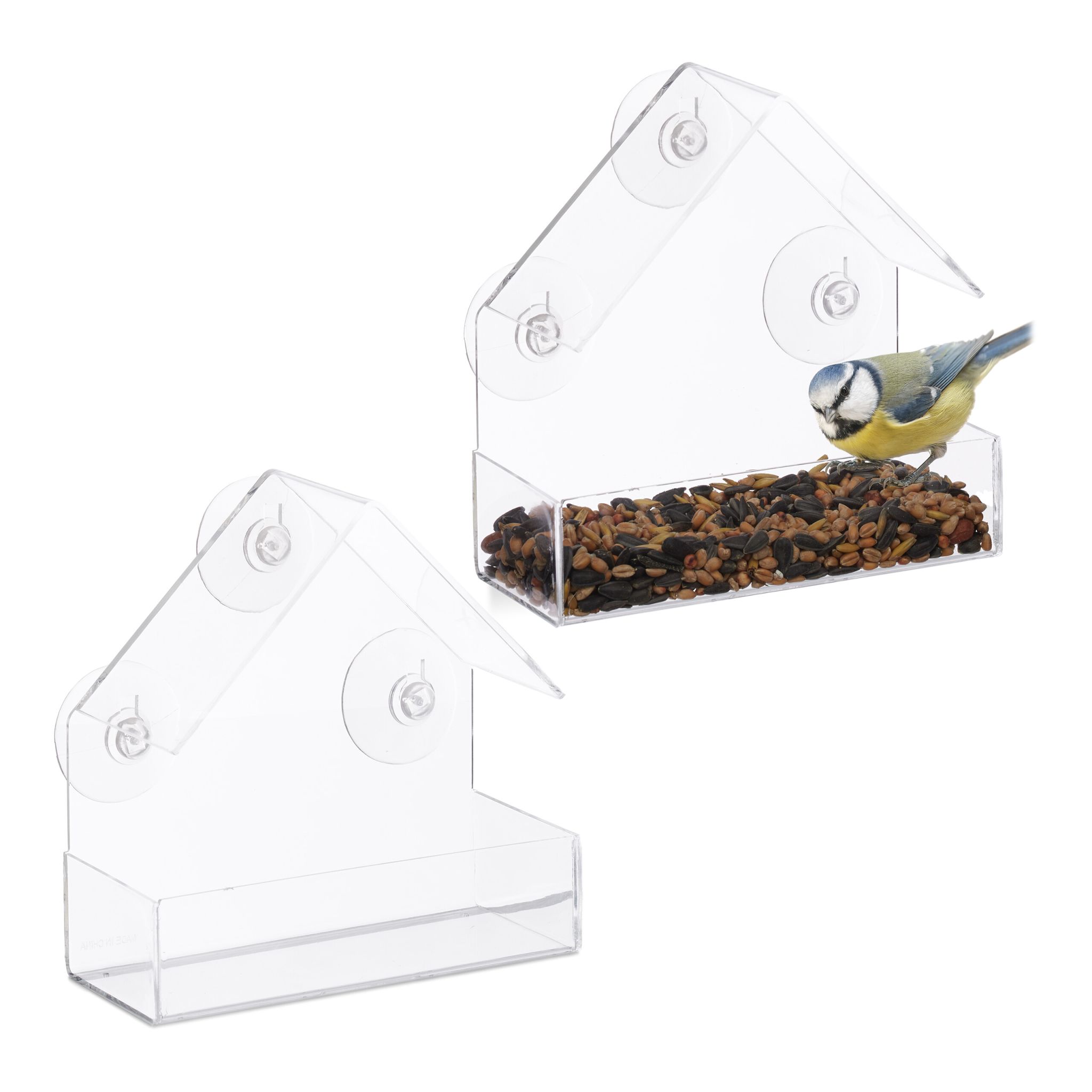Fenster-Vogelfutterhaus 2er-Set Transparent