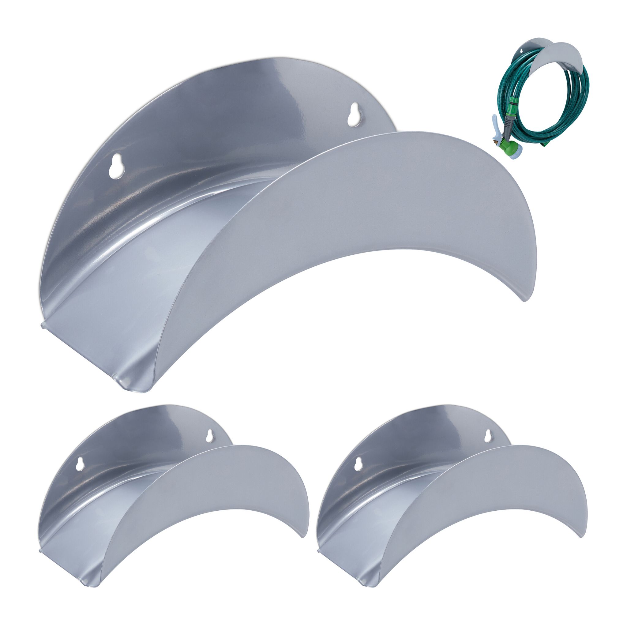 Metall Schlauchhalter Wand 3er-Set Grau