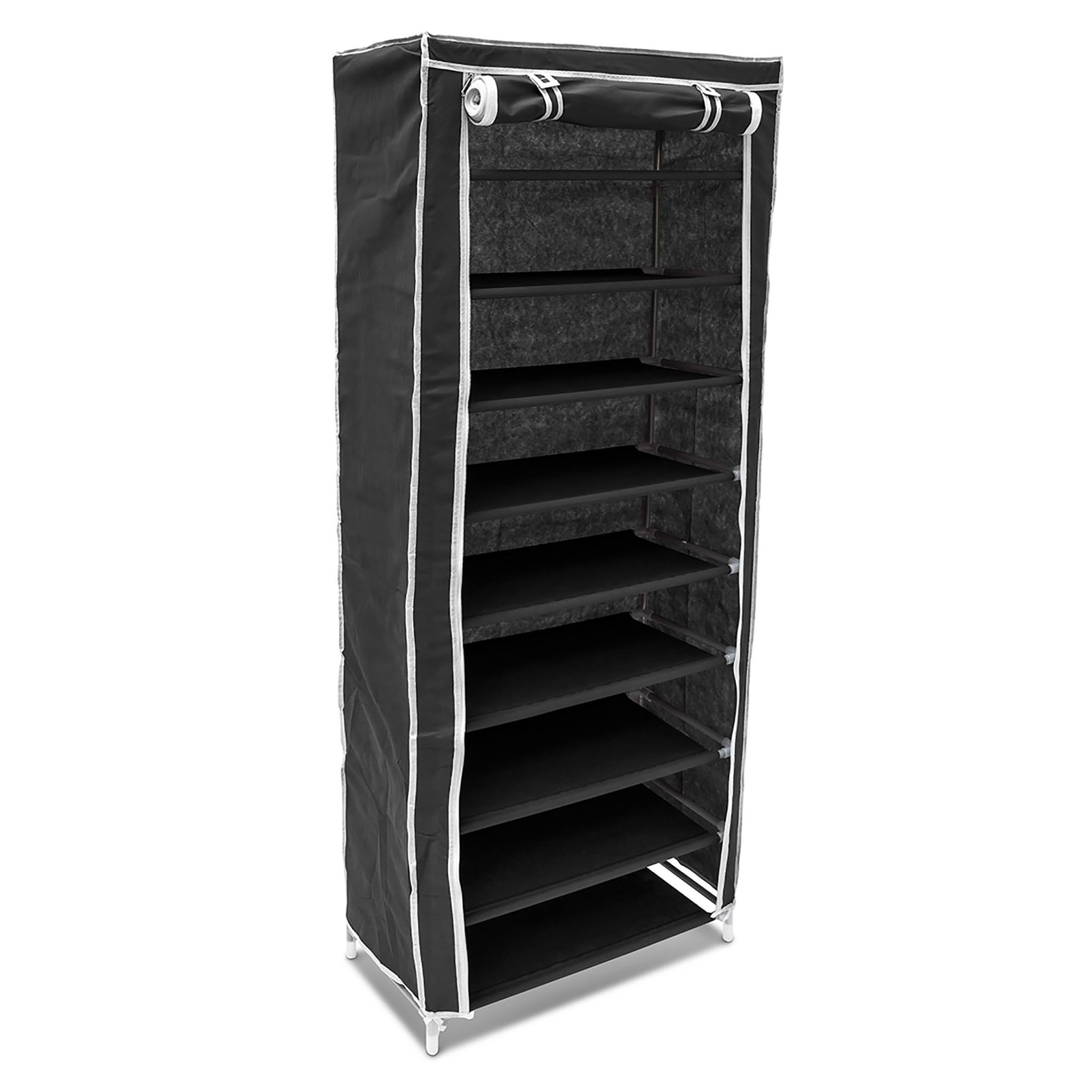 Schuhschrank Stoffbezug 9 Ablagen Weiss-Schwarz