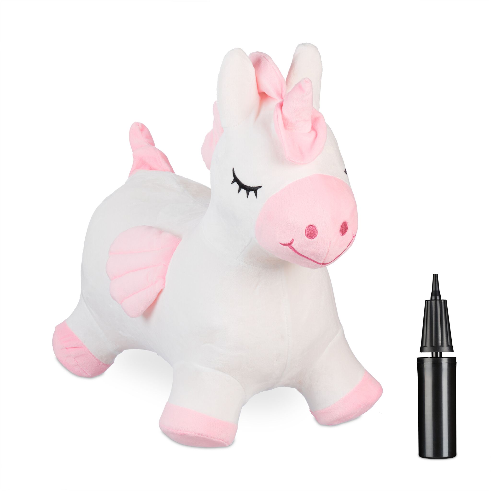 Hüpftier Einhorn mit Bezug Weiss-Rosa