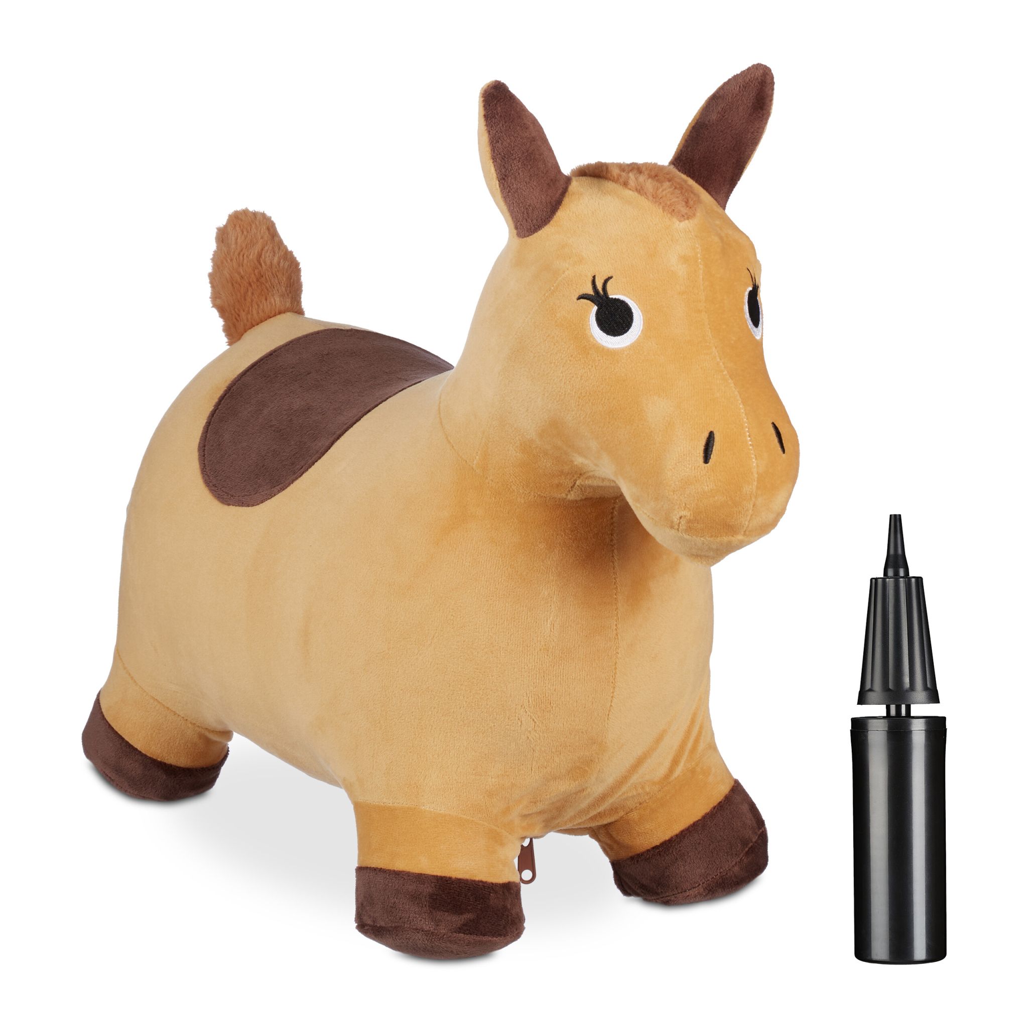 Hüpftier Pferd mit Bezug Braun-Hellbraun-Schwarz