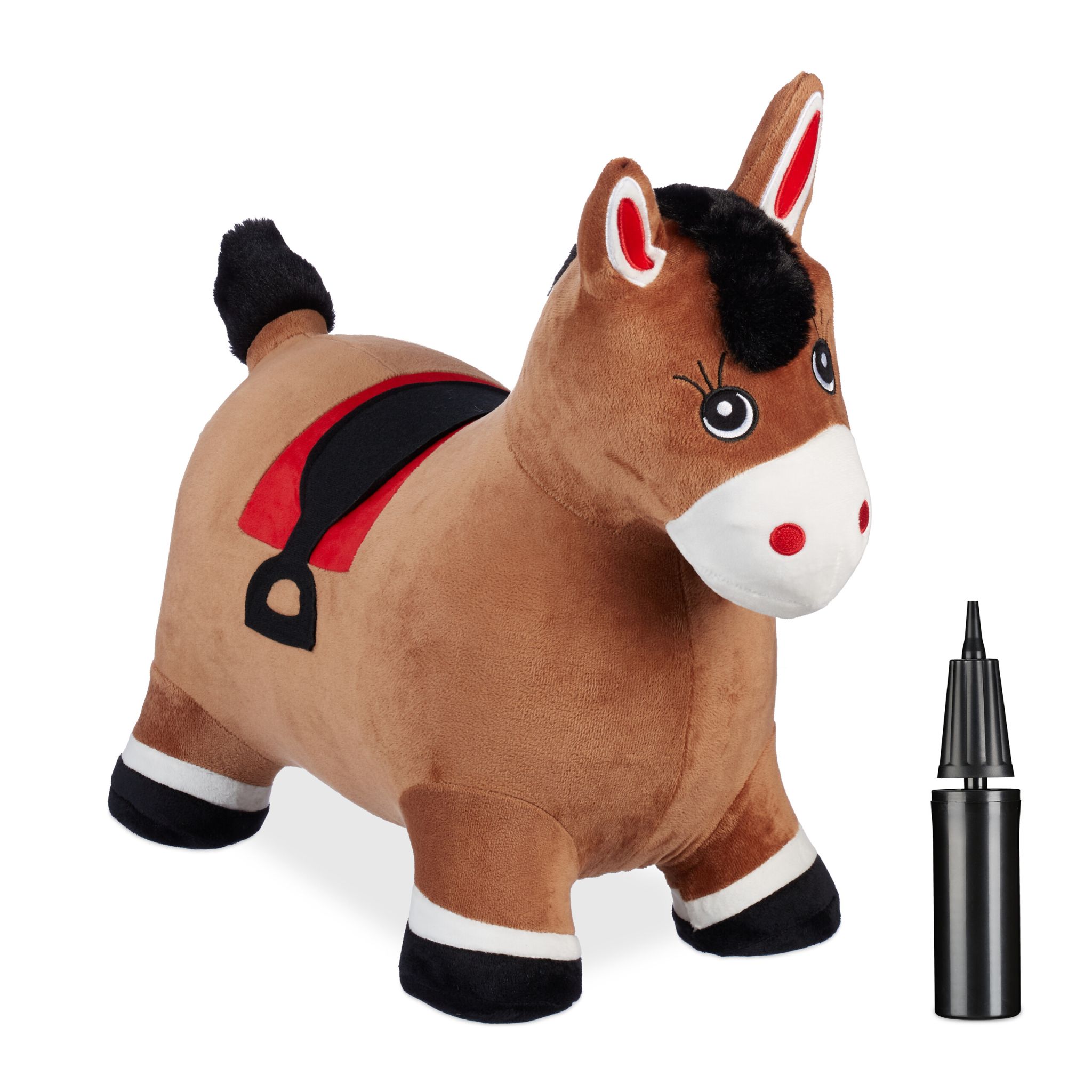Hüpftier Pferd mit Bezug Braun-Rot-Schwarz