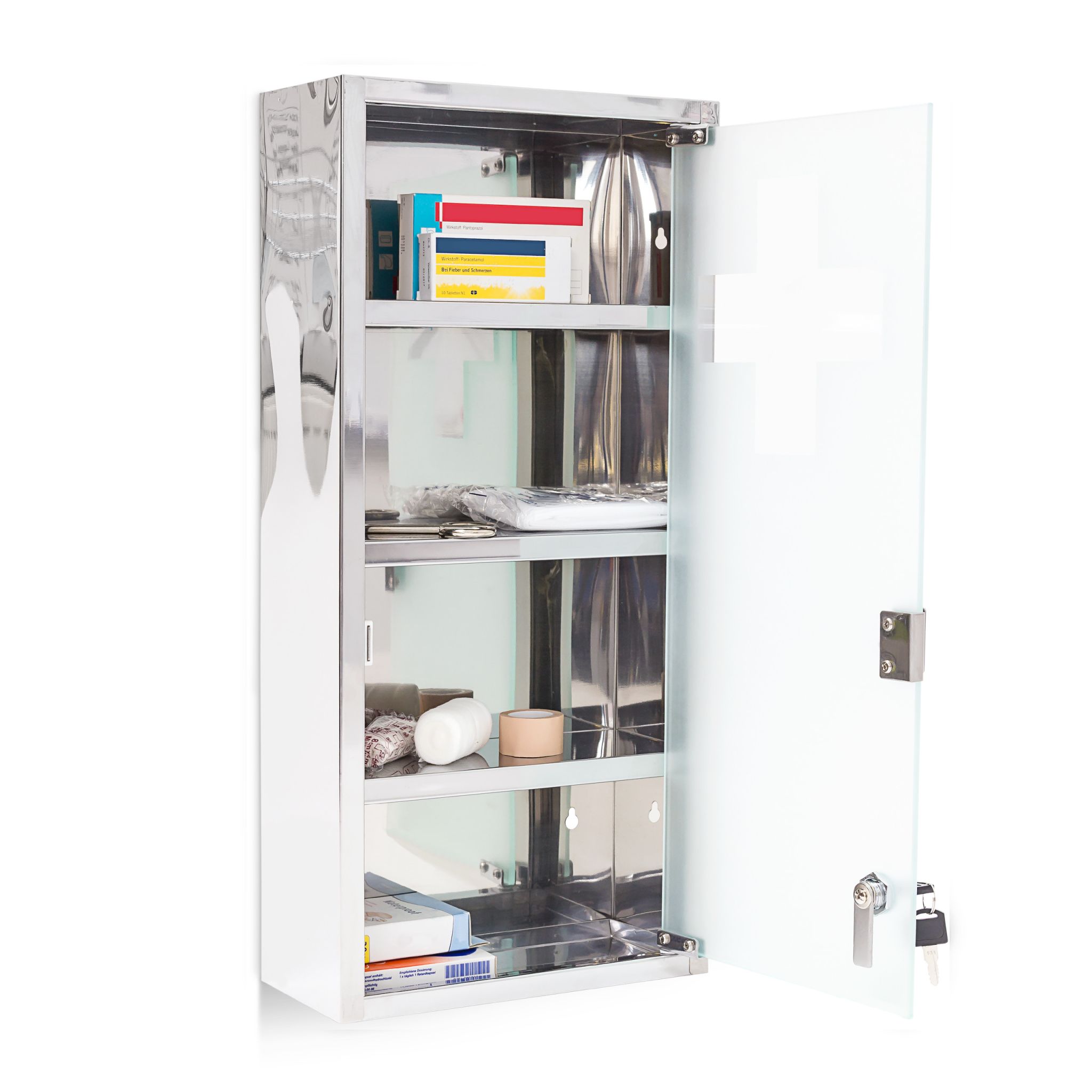 Medizinschrank abschliessbar Edelstahl Silber-Transparent