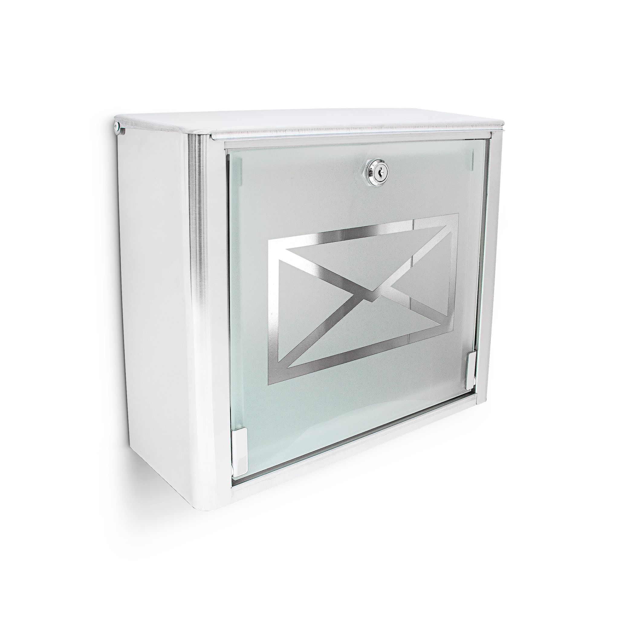 Briefkasten Glas mit Brief-Motiv Silber-Transparent