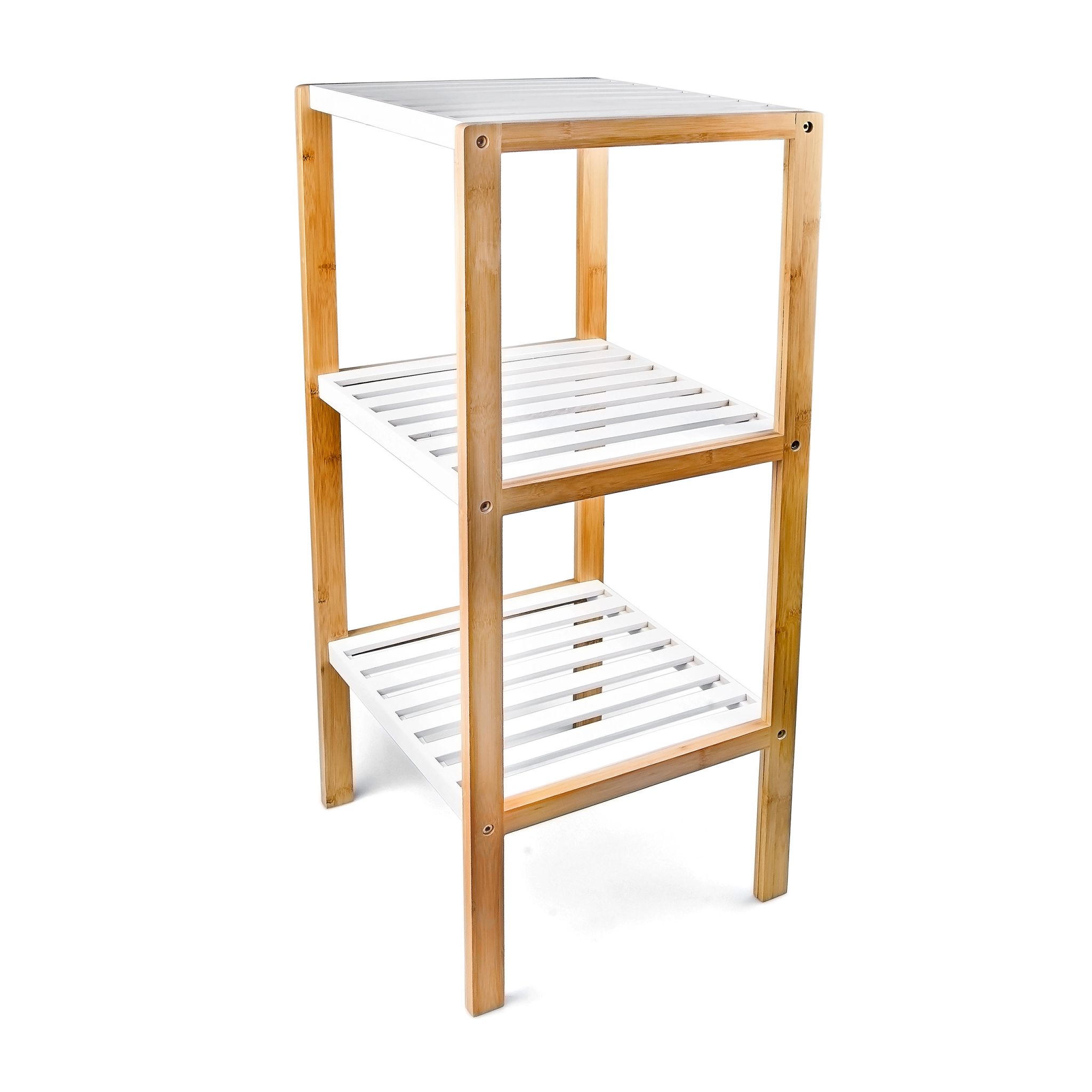 Regal Bambus mit 3 Ablagen Weiss-Hellbraun