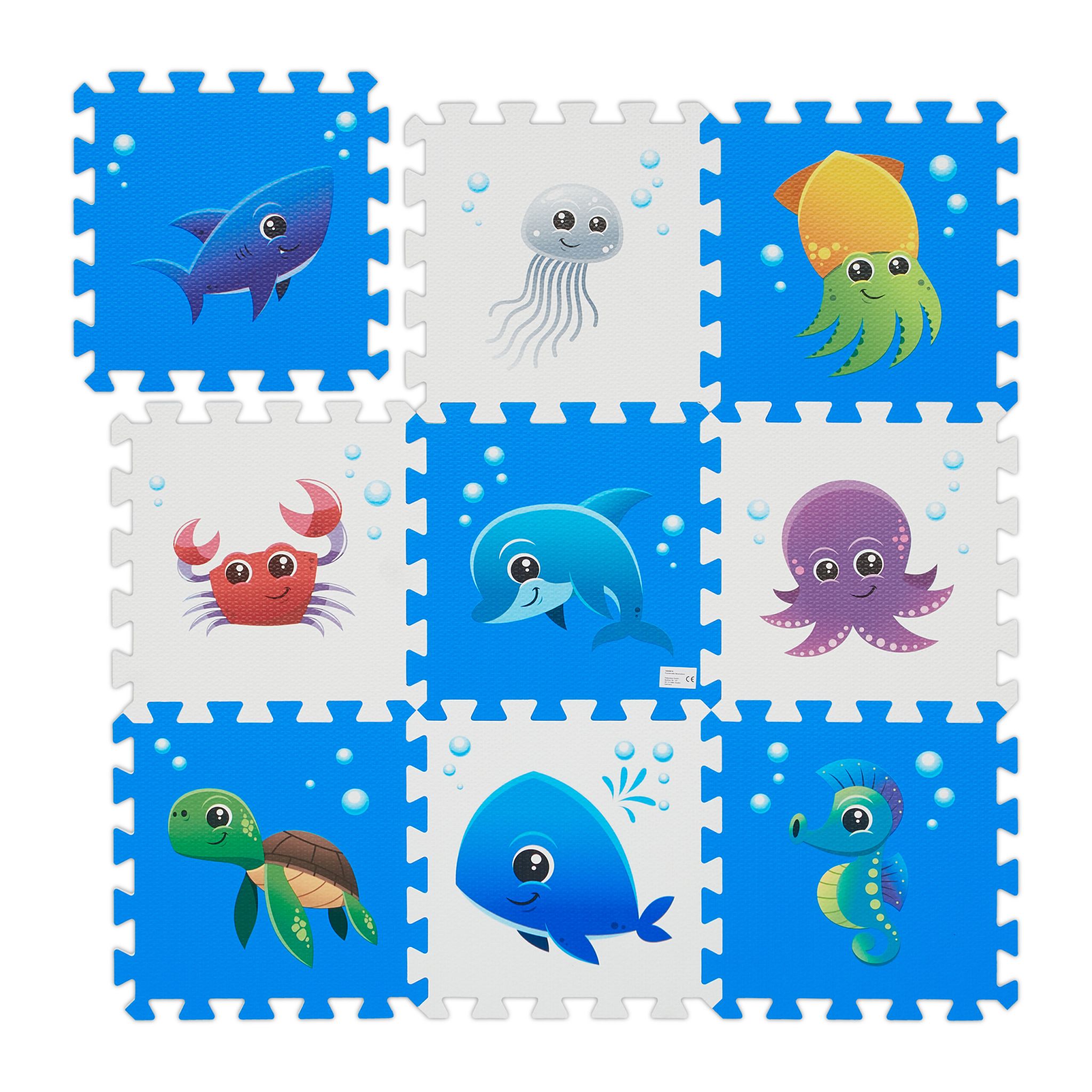 Puzzlematte mit Meerestieren Weiss-Blau