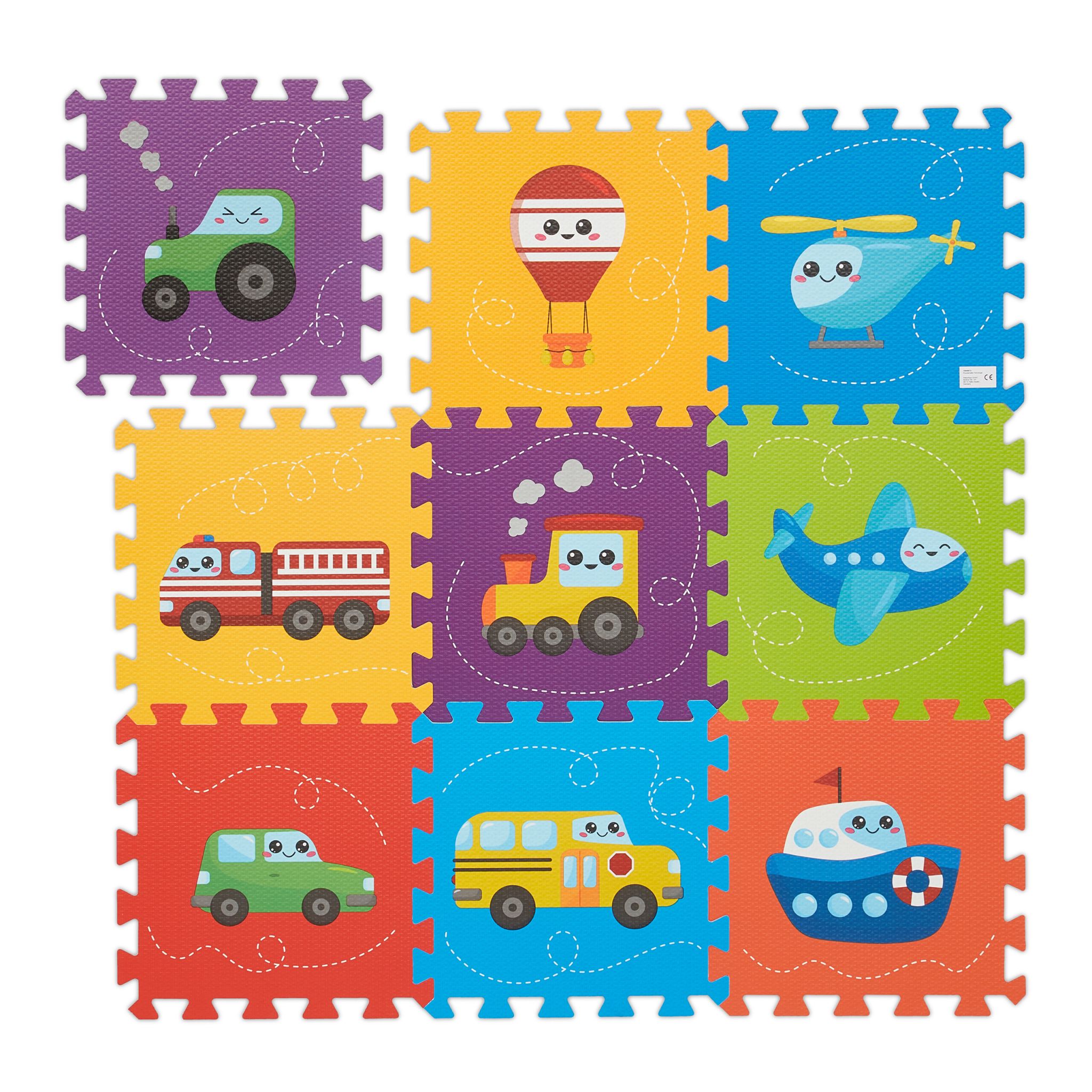 Puzzlematte mit Fahrzeugen Blau-Gelb-Lila