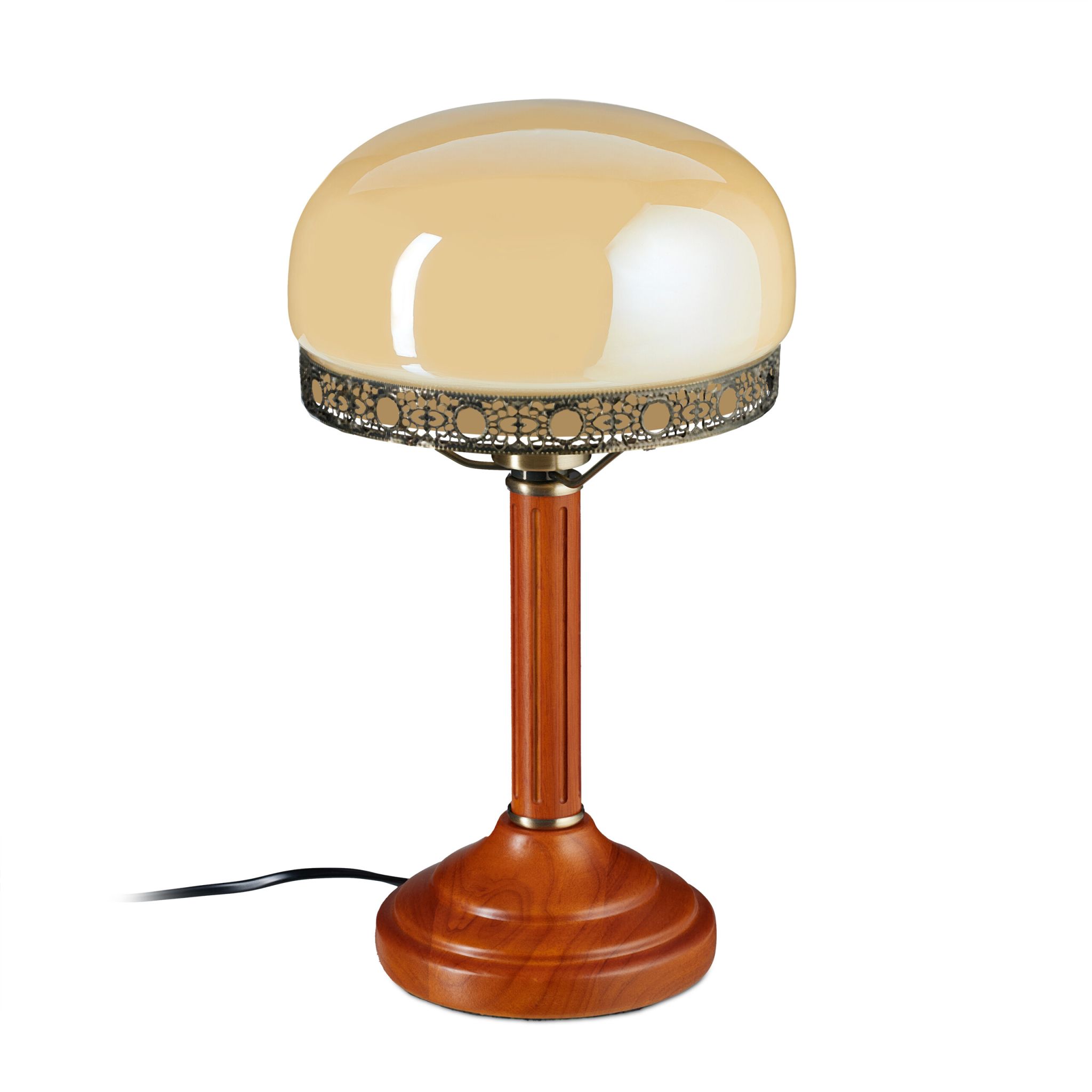Tischlampe Beige Antik Look Beige-Dunkelbraun