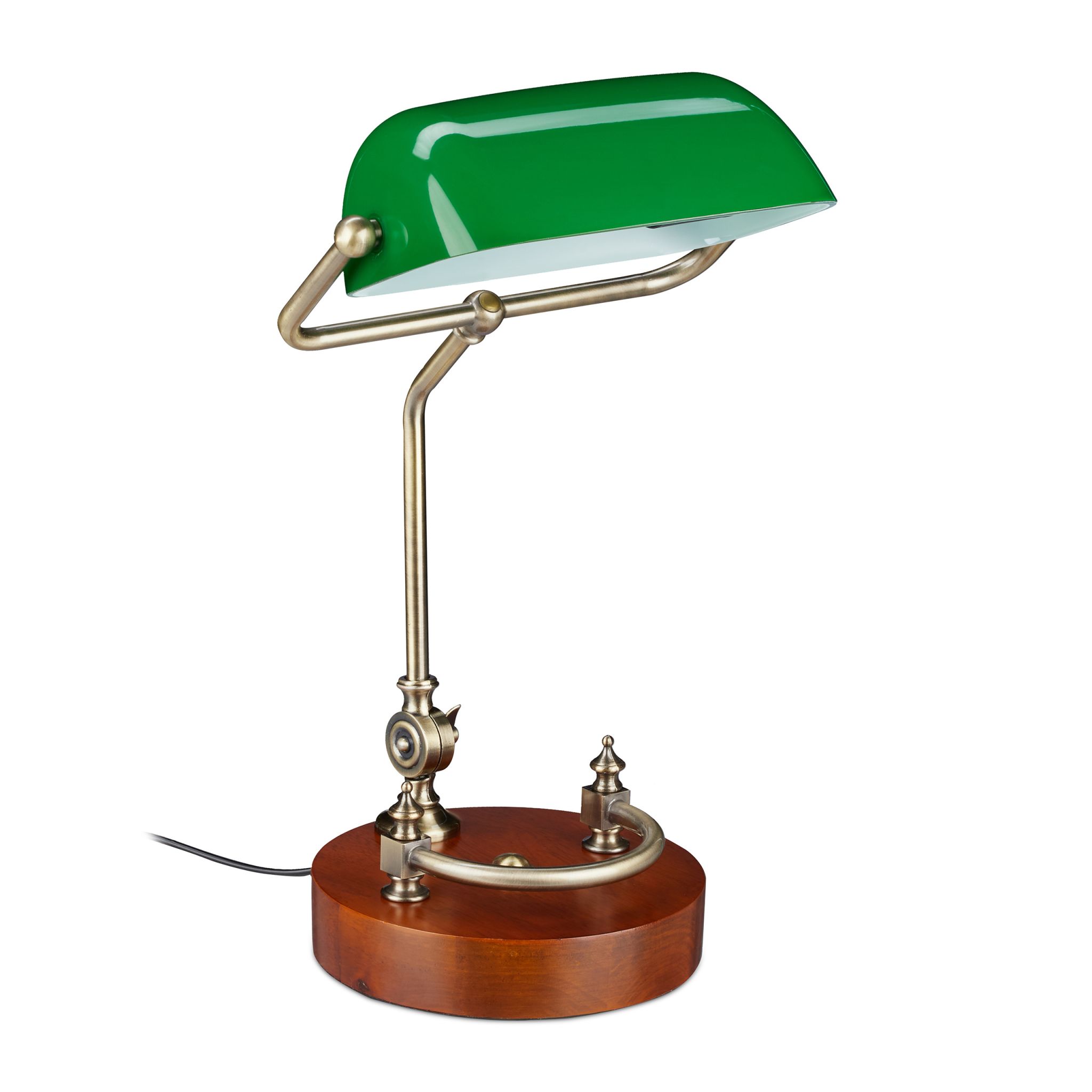 Bankerlampe mit grünem Schirm Braun-Dunkelgrün-Gold