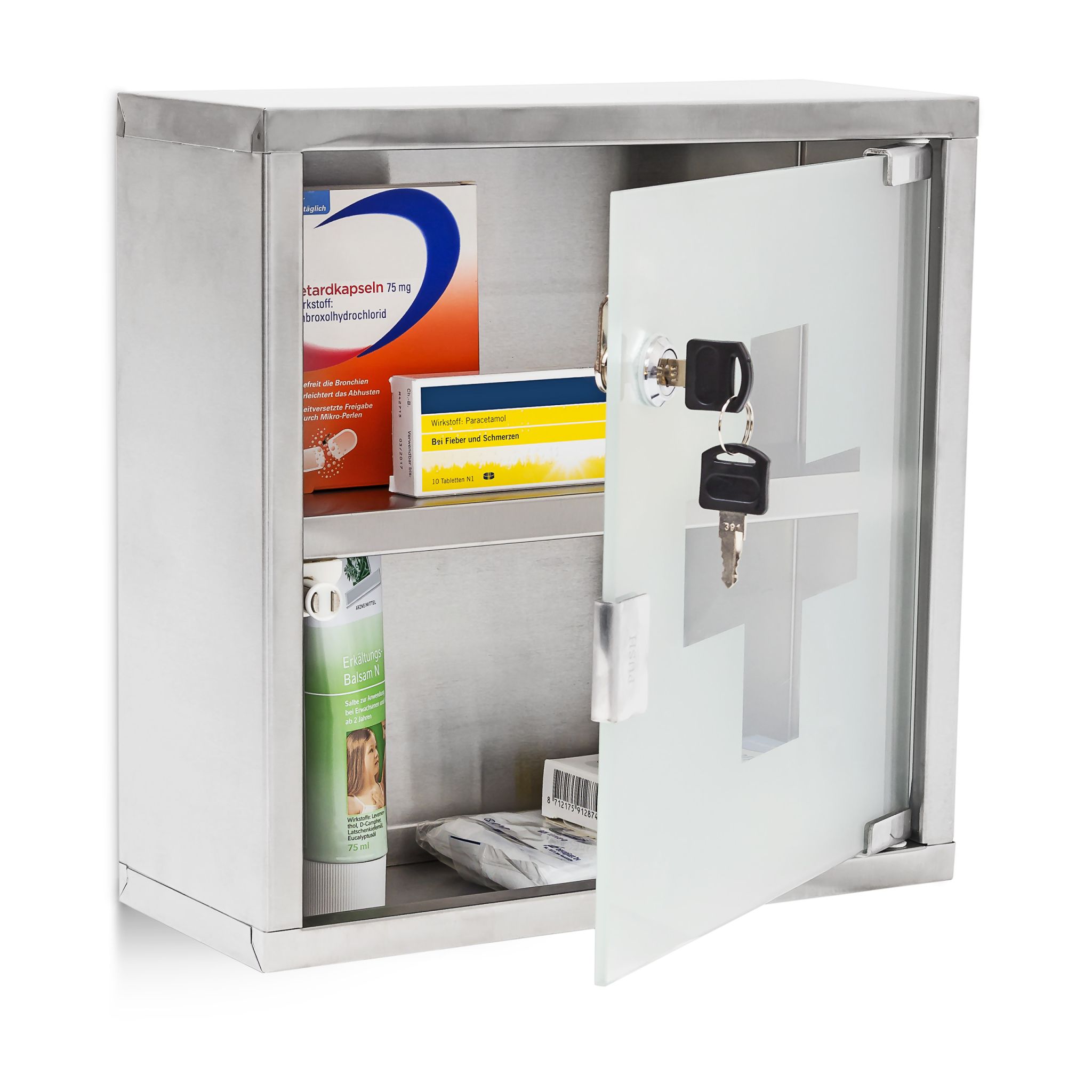Medizinschrank EMERGENCY Edelstahl L Silber-Transparent