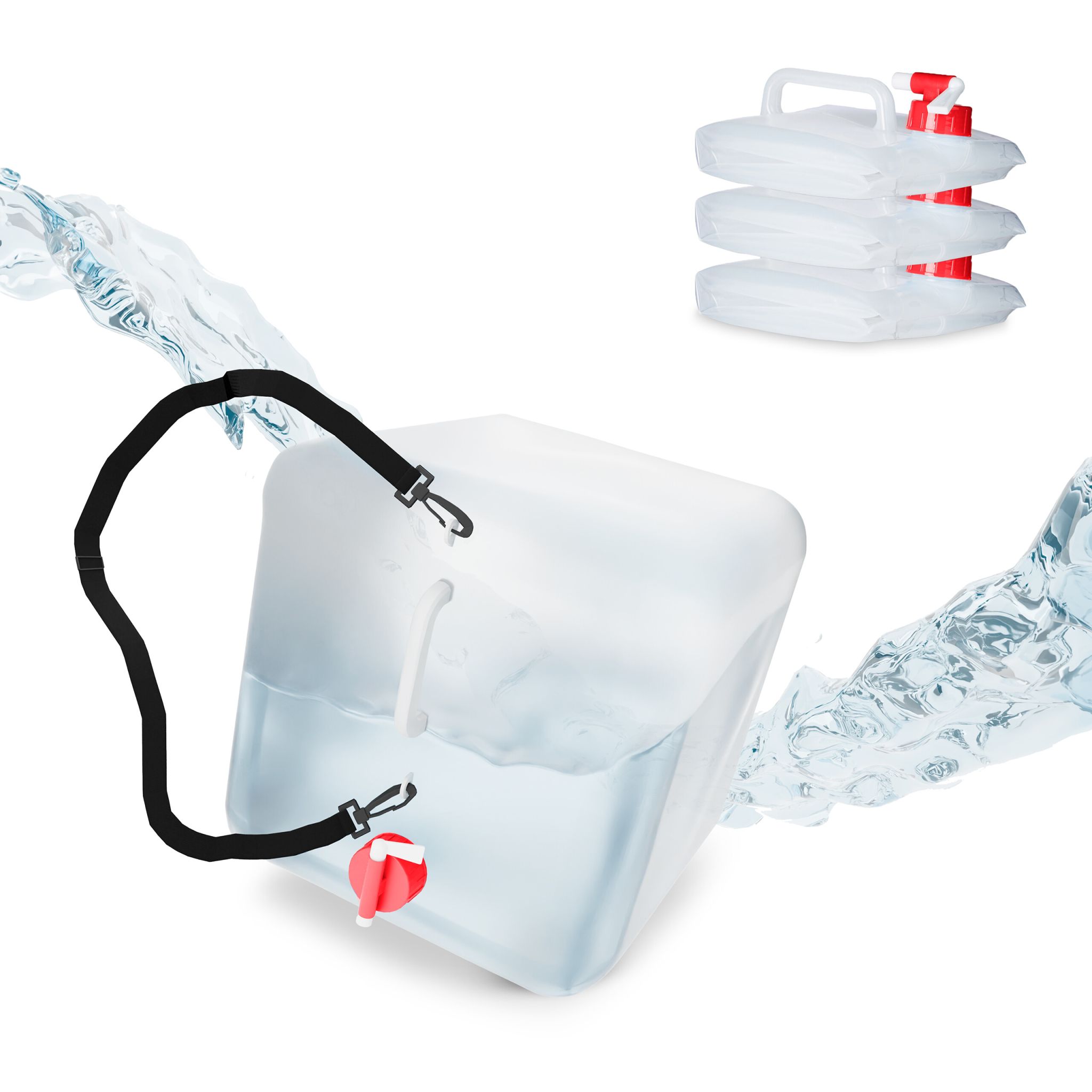Faltbarer Wasserkanister 4er-Set 20L Rot-Schwarz-Transparent