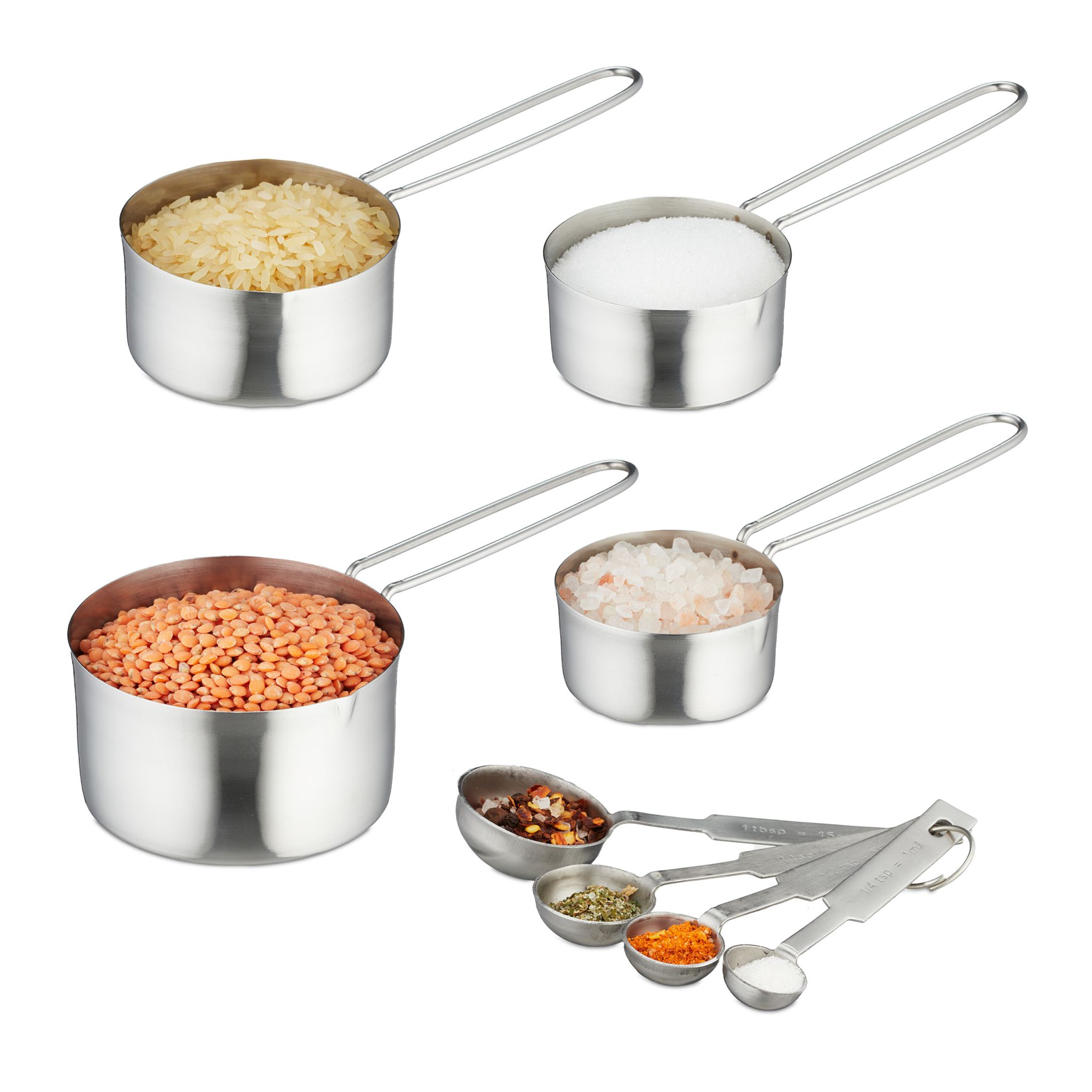 Messbecher und Messlöffel 8er-Set Silber
