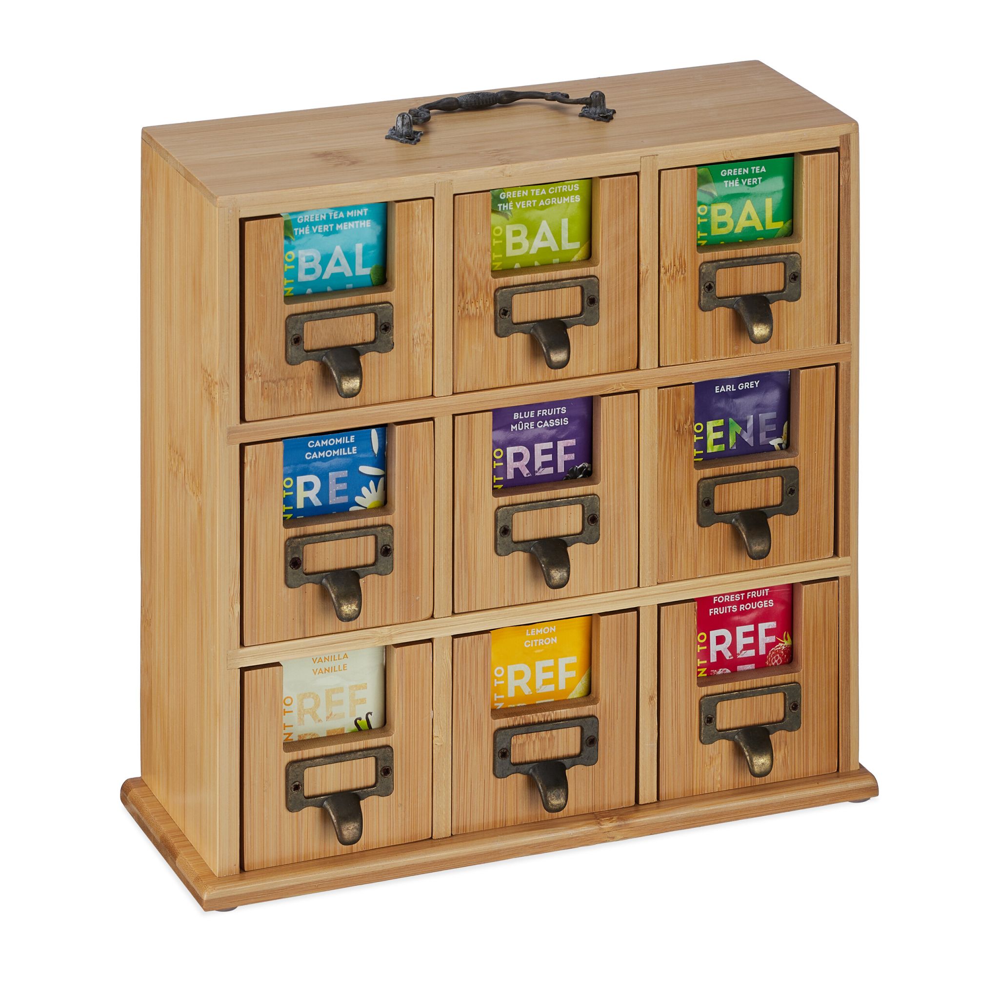 Tee-Organizer mit 9 Fächern Bambus Hellbraun-Kupfer