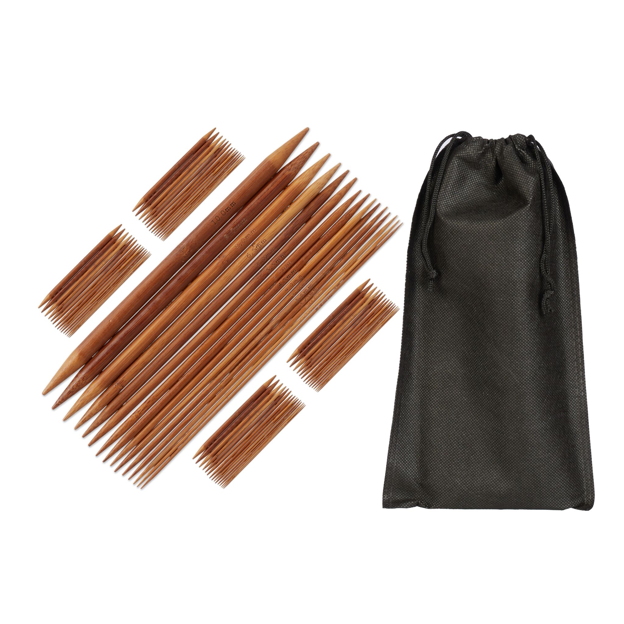 Nadelspiel Bambus mit Tasche 75er-Set Braun