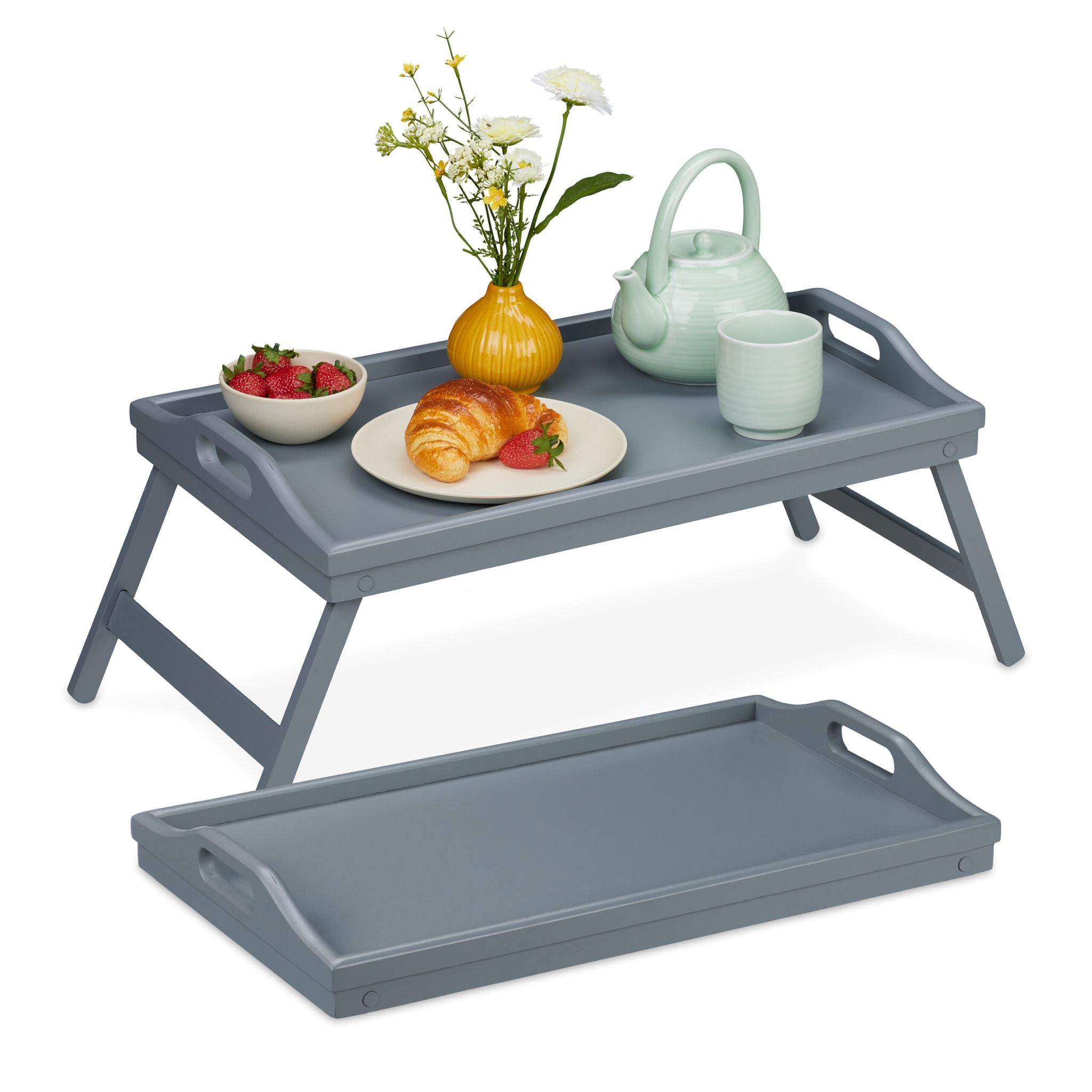 Betttablett 2er-Set Grau