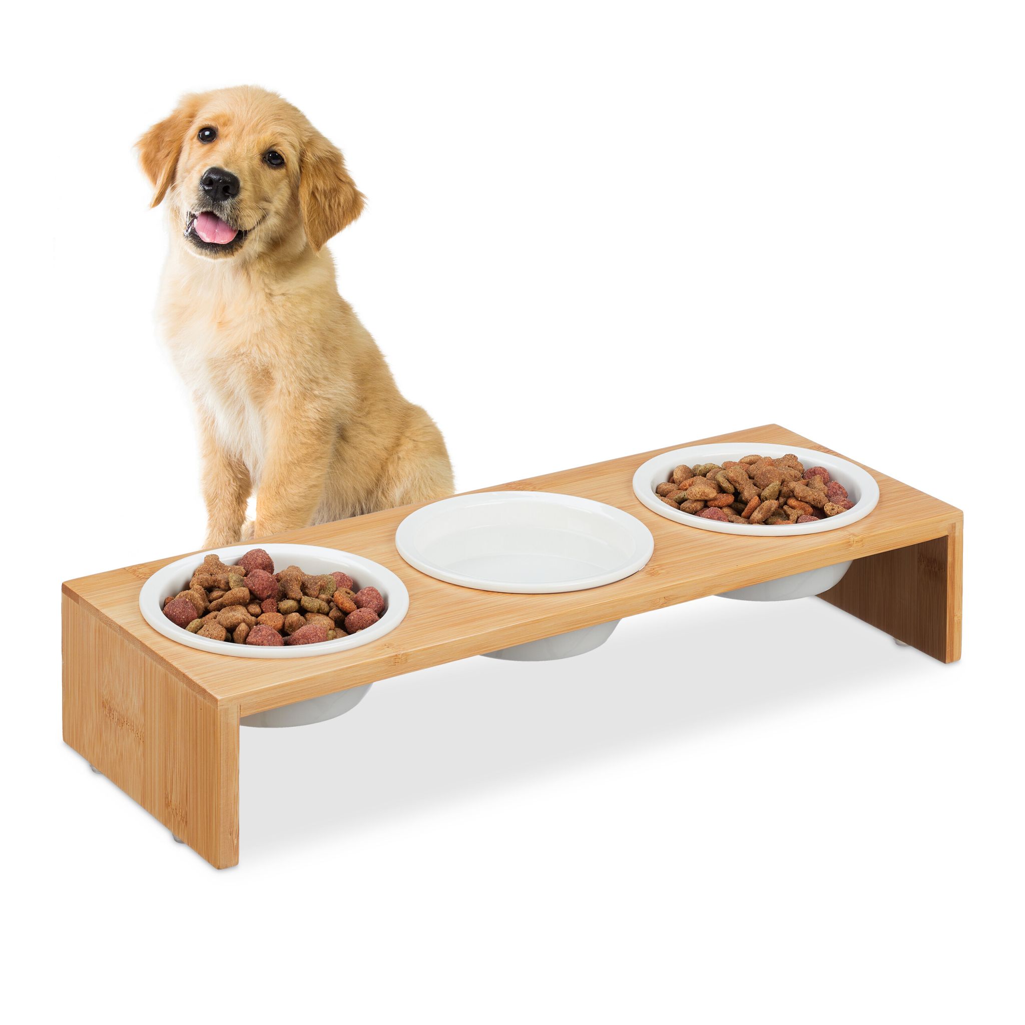 Futterstation für Hunde Weiss-Hellbraun