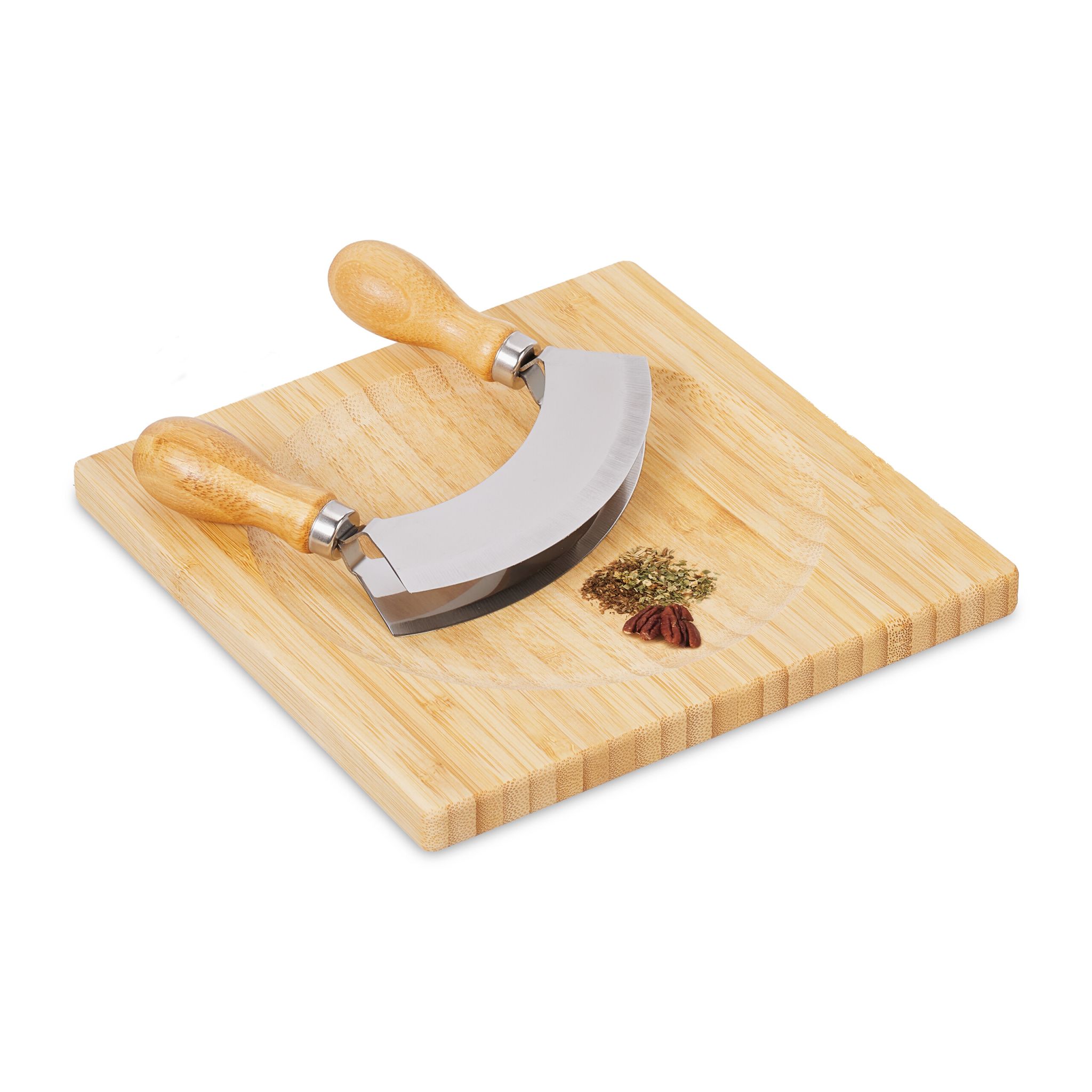 Zweischneidiges Wiegemesser mit Brett Hellbraun-Silber