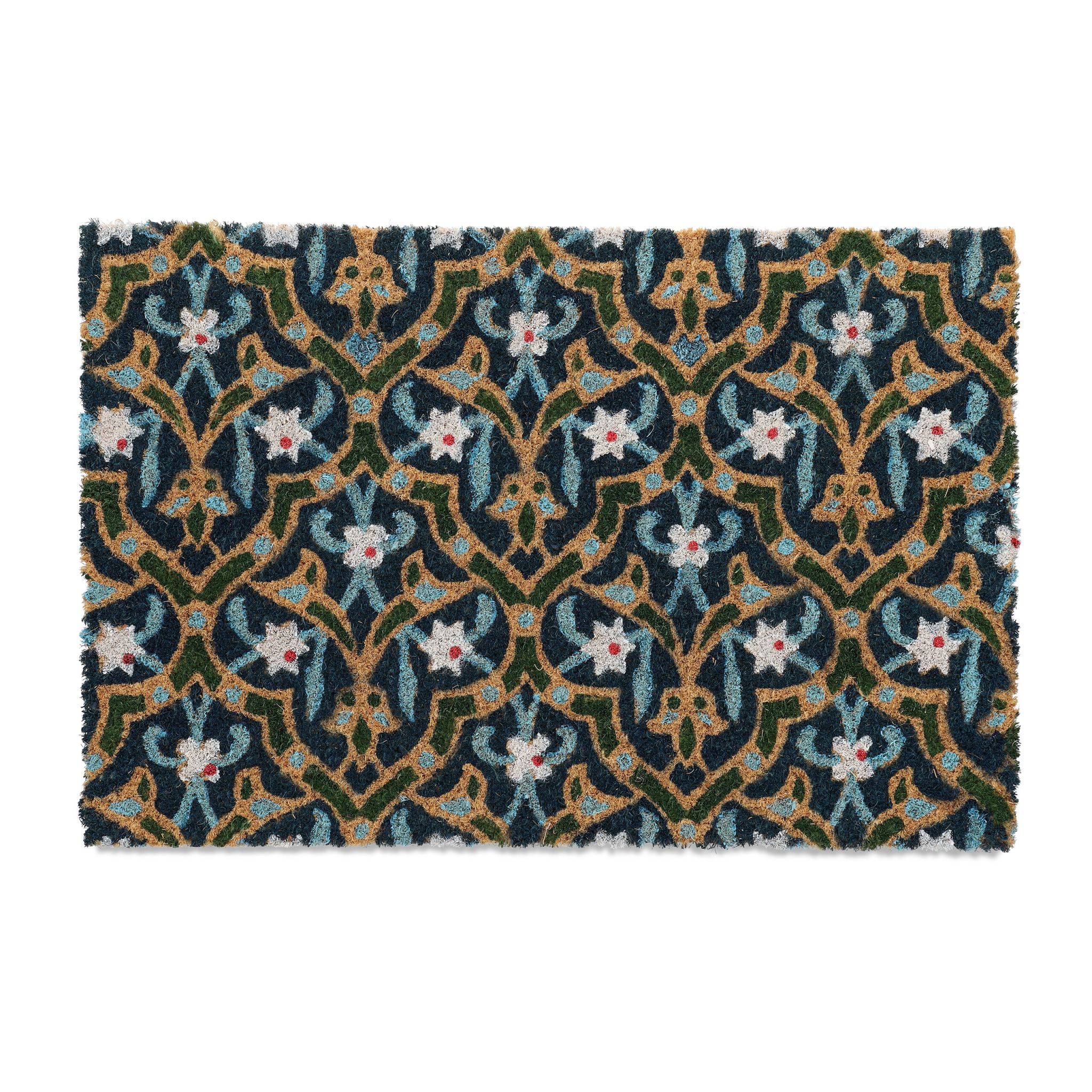 Kokos Fussmatte mit orientalischem Muster Weiss-Blau-Hellbraun