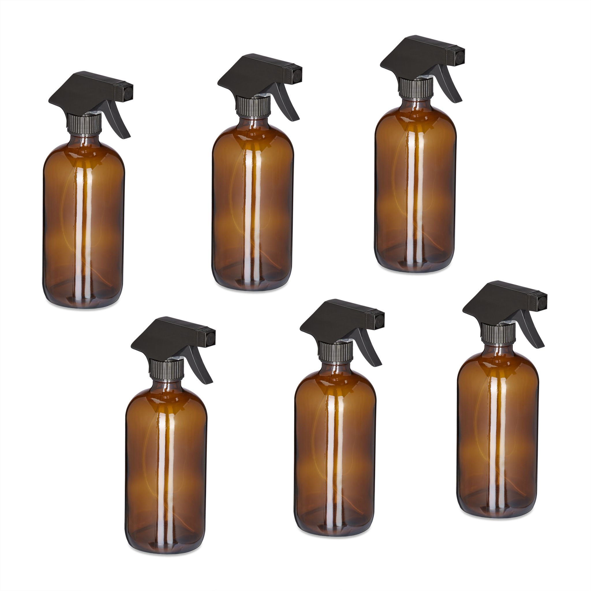 Sprühflasche Glas 500ml 6er-Set Braun-Schwarz