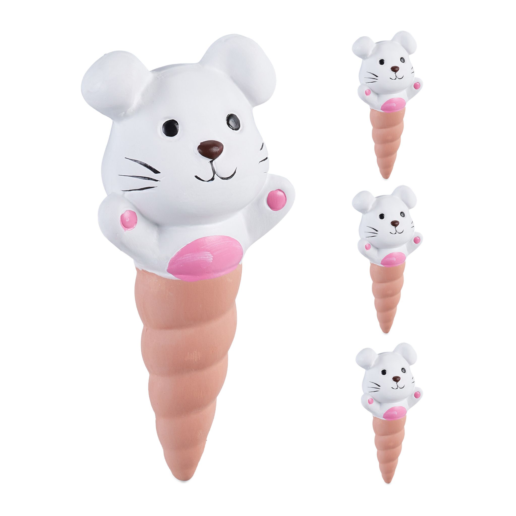 Tonkegel Hase 4er-Set Weiss-Hellbraun-Pink