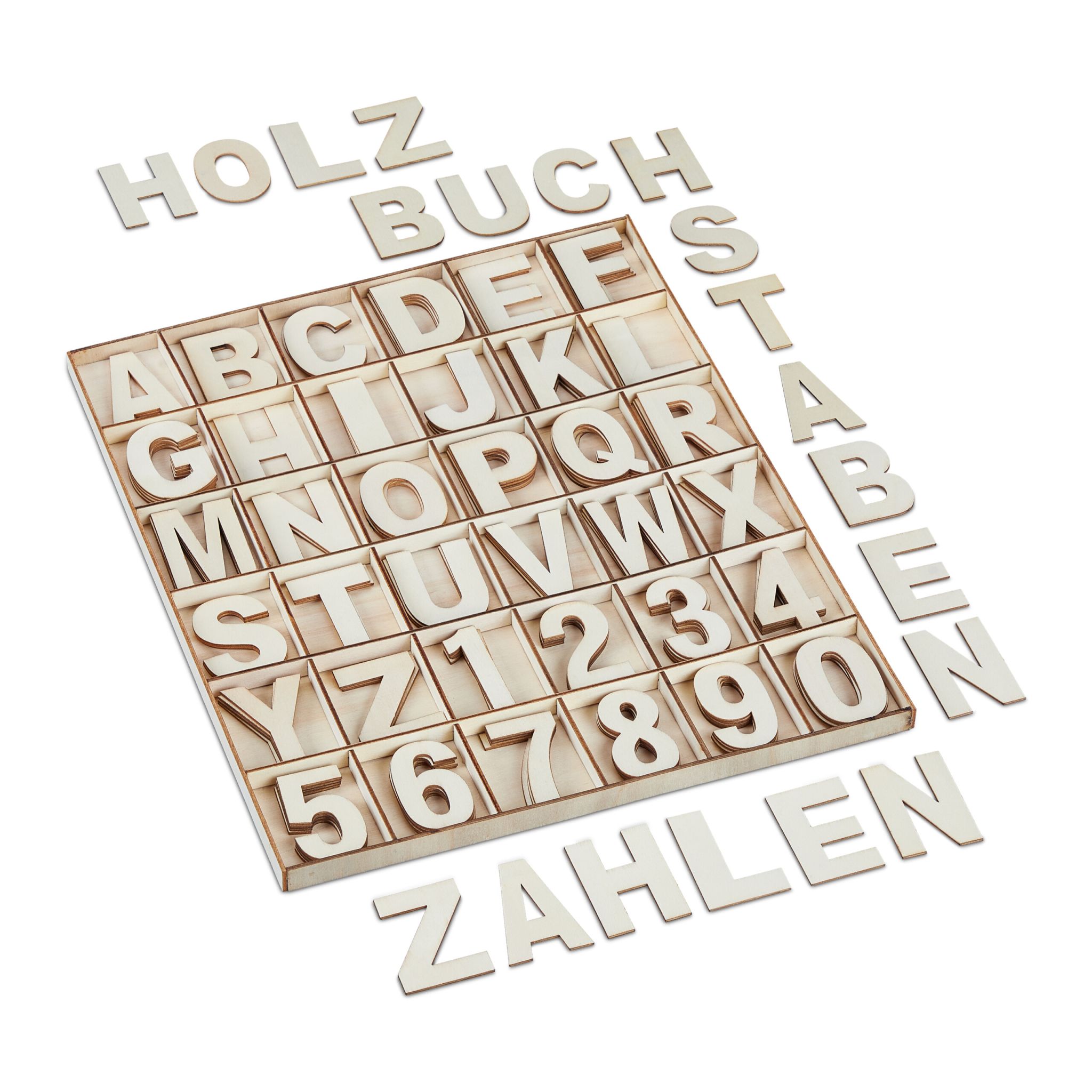 Holzbuchstaben & -zahlen 144er-Set Beige