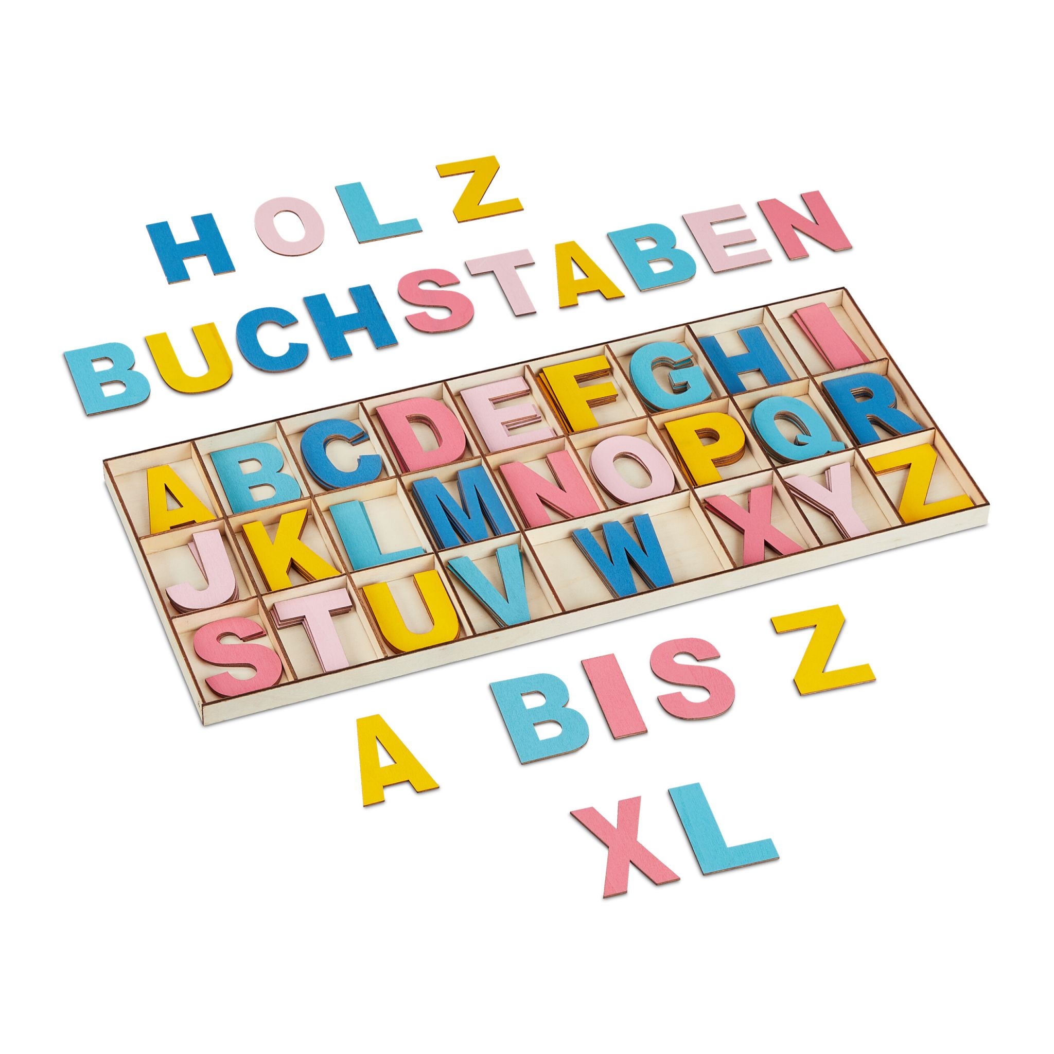 Holzbuchstaben XL 104er-Set Beige-Blau-Rosa