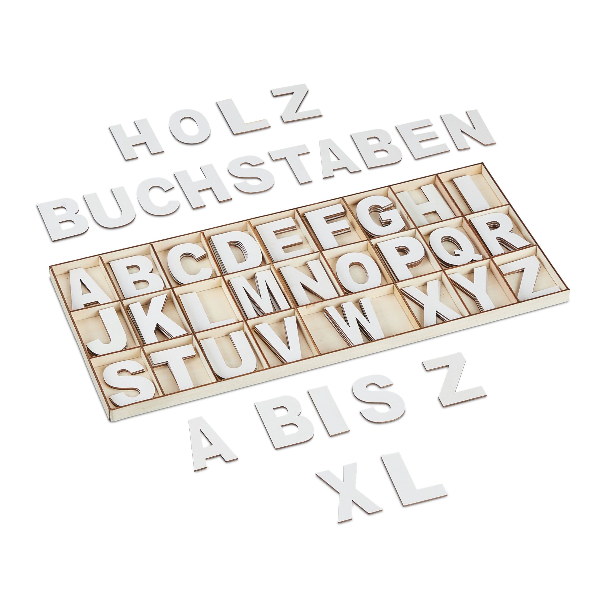 Holzbuchstaben XL 104er-Set Beige-Weiss