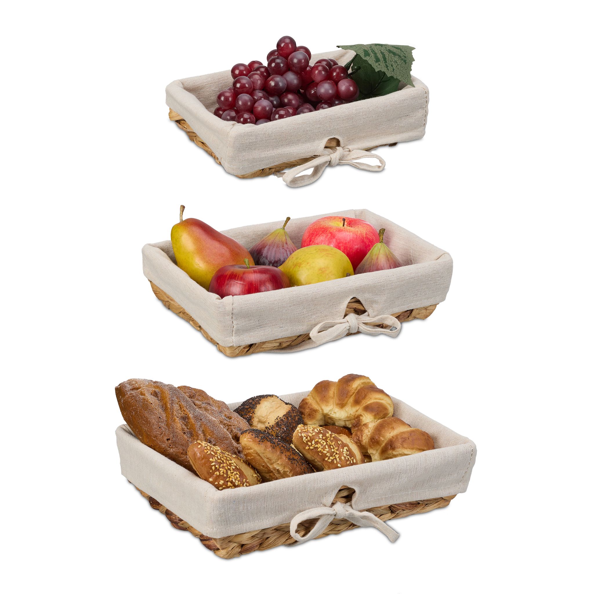 Brotkorb mit Stoffeinsatz 3er-Set Creme-Hellbraun