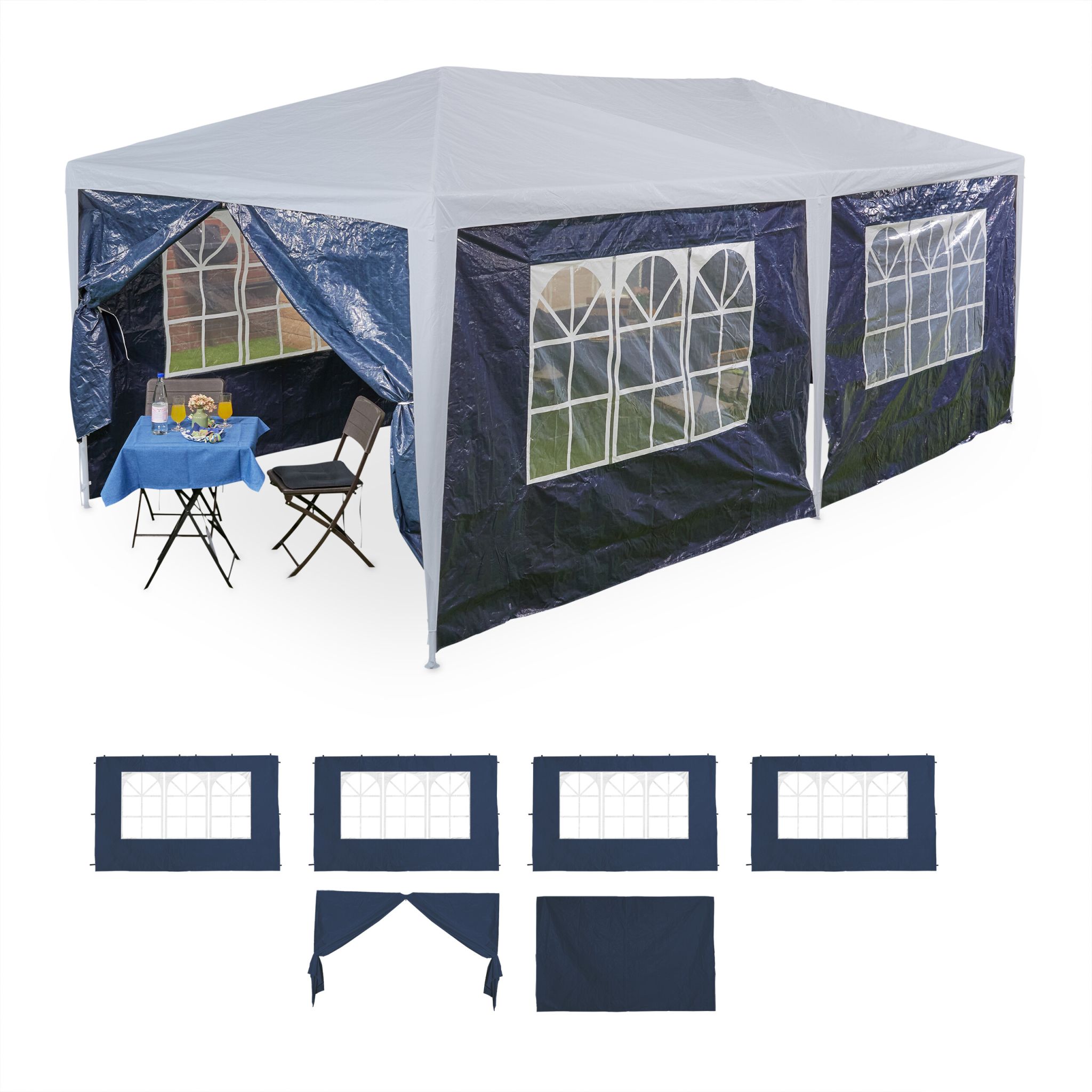 Pavillon Seitenteile 6er-Set Weiss-Dunkelblau-Transparent