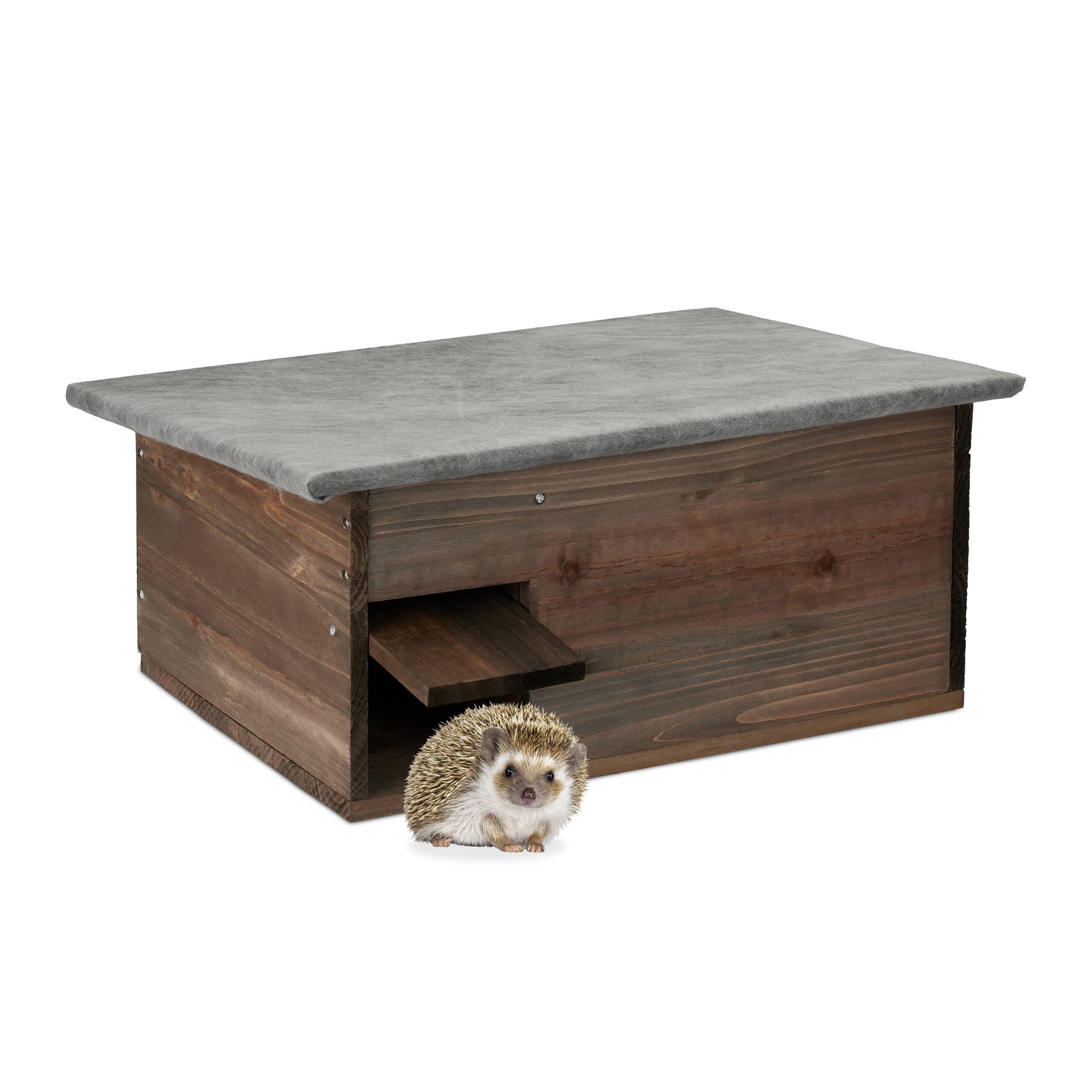 Grosses Igelhaus Holz Weiss-Braun