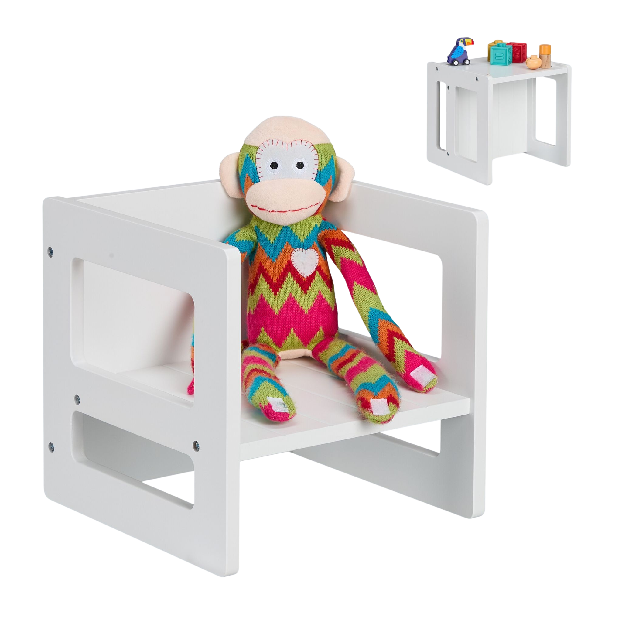Wendbarer Sitzhocker für Kinder Weiss