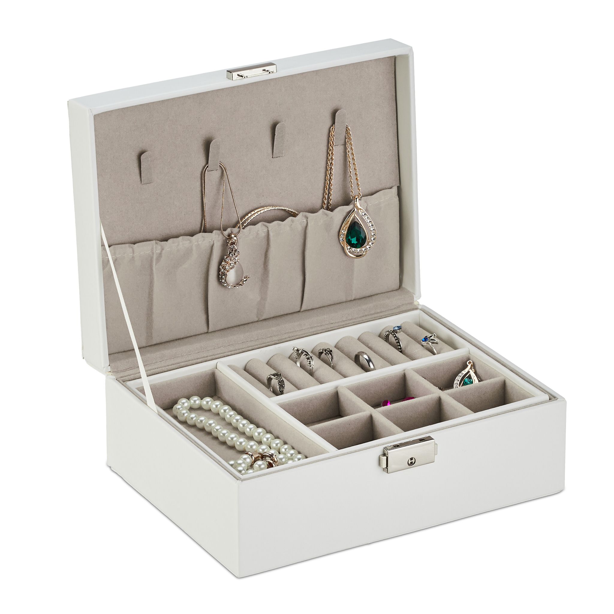 Schmuckkasten Beige-Weiss-Silber