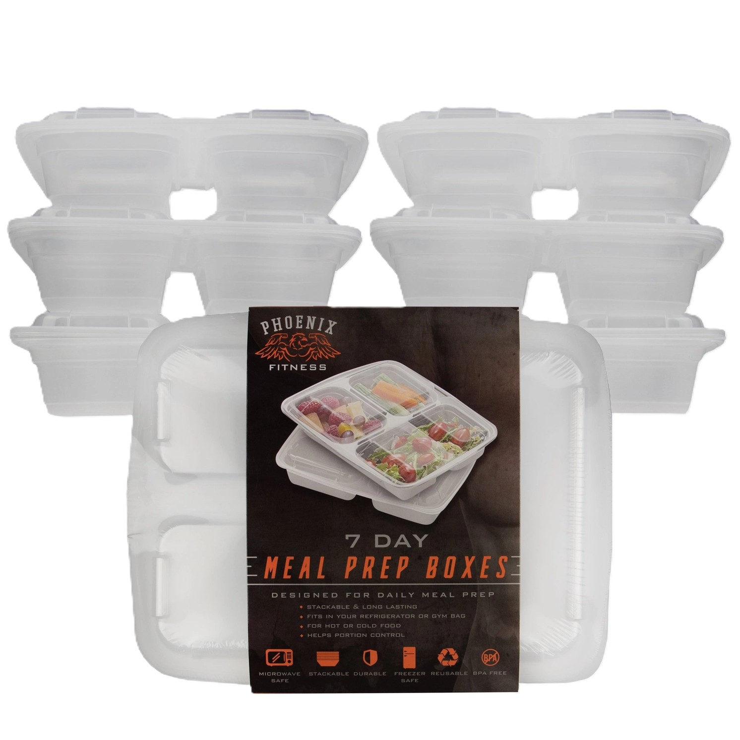 Bento Mealprep Boxen Mit 3 Fächern 7-Teilig Transparent