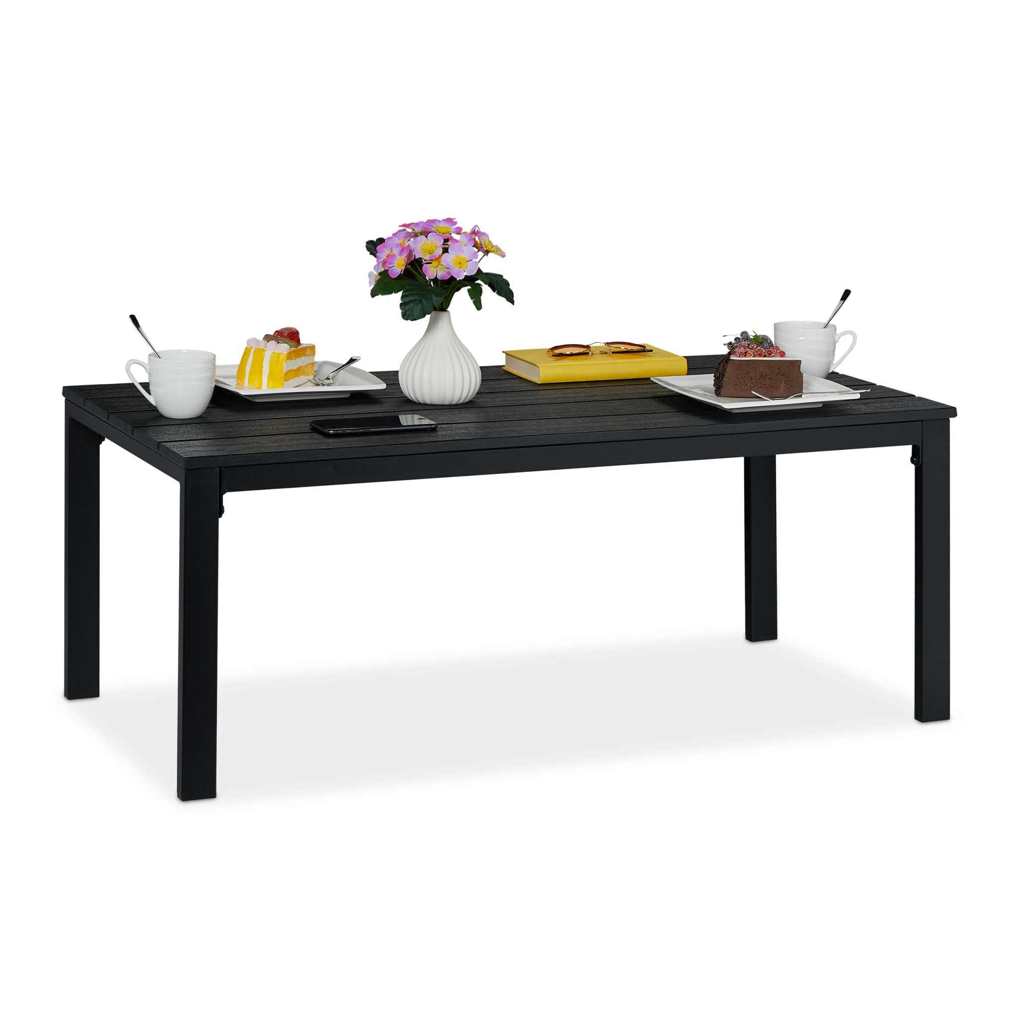Rechteckiger Gartentisch Holzoptik Schwarz