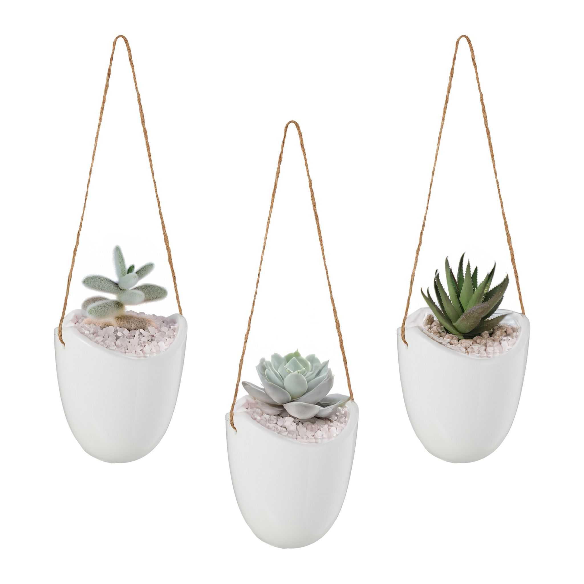 Hängende Wandvase 3er-Set Weiss-Hellbraun