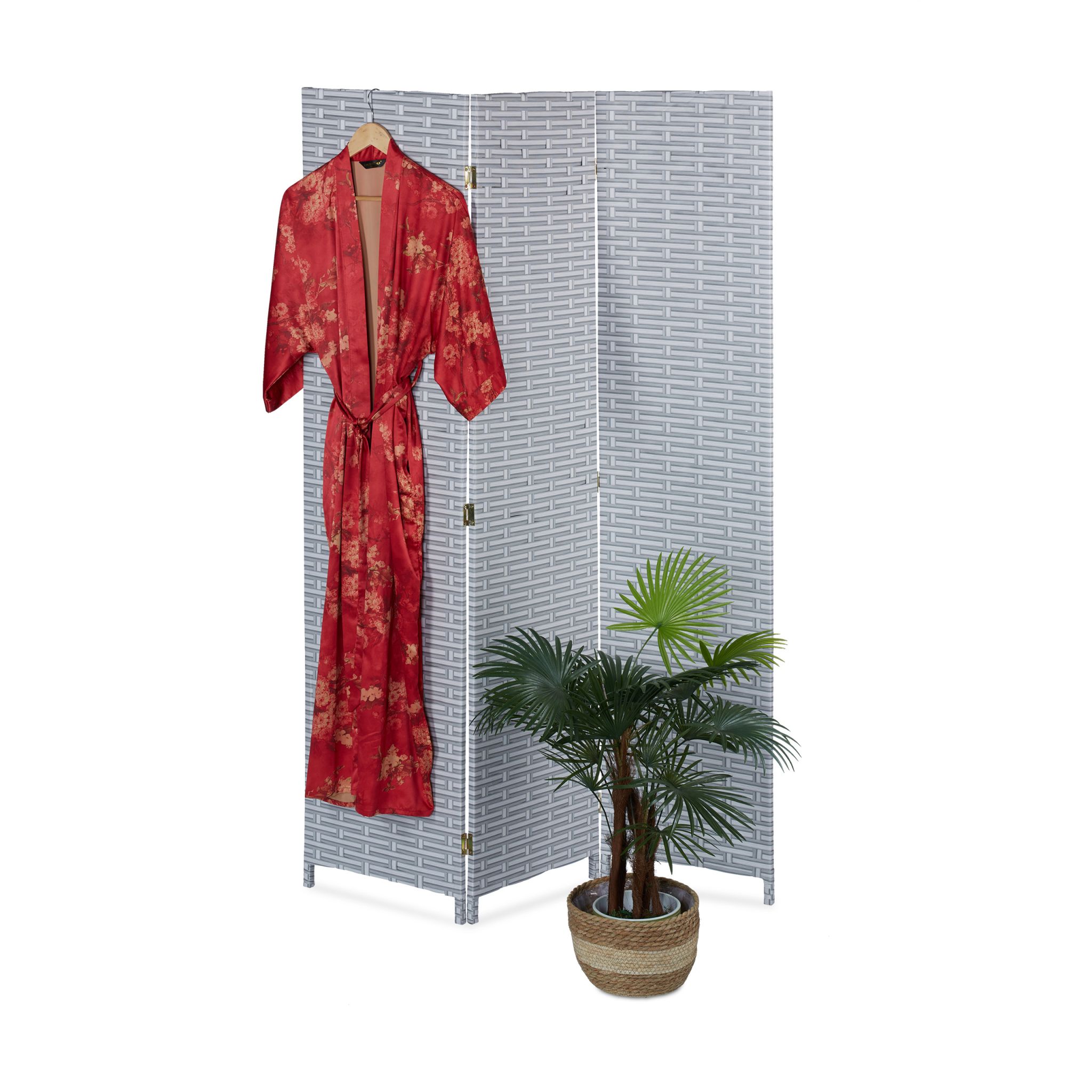 Paravent 170cm 3-teilig Weiss-Grau