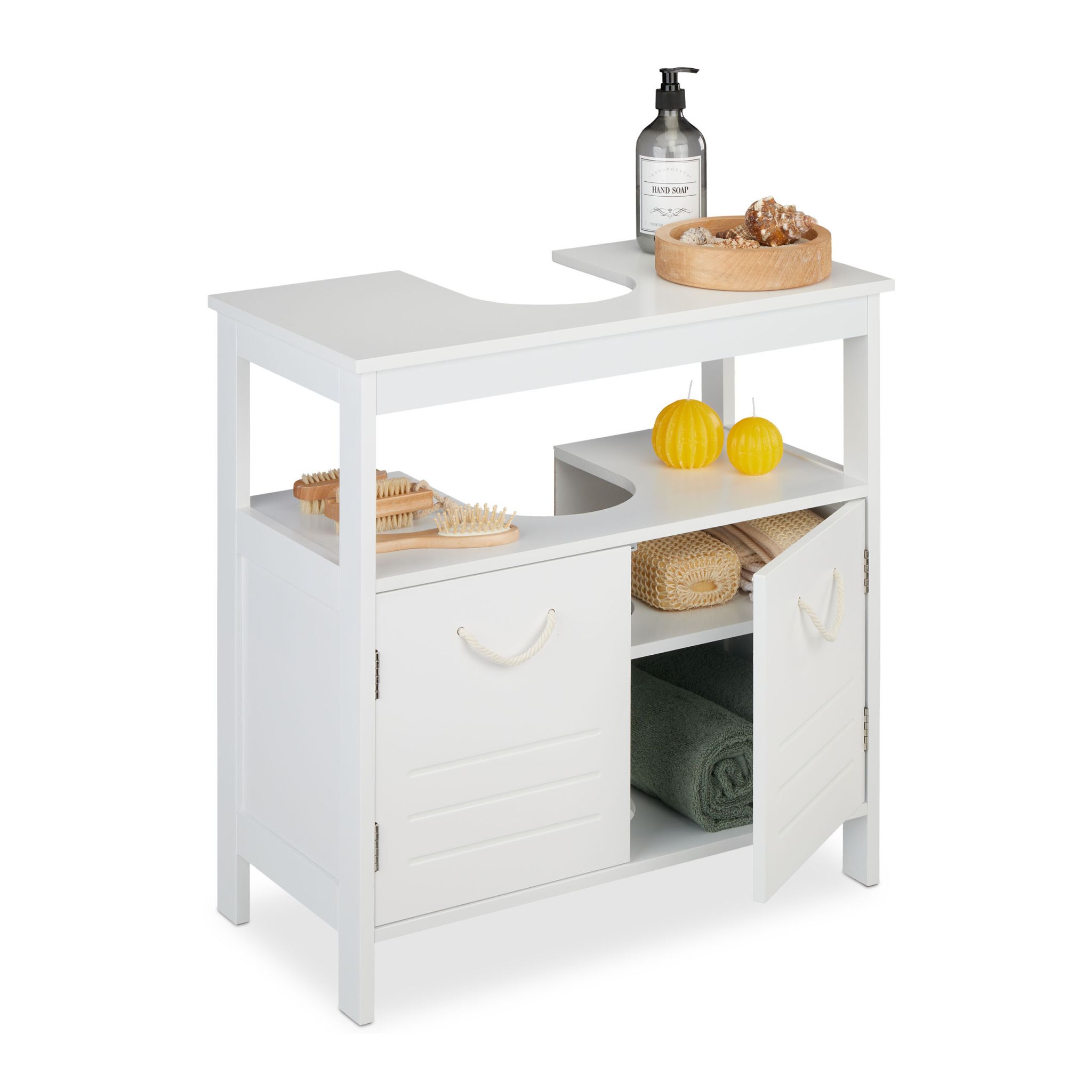 Waschbeckenunterschrank mit Seilgriffen Weiss