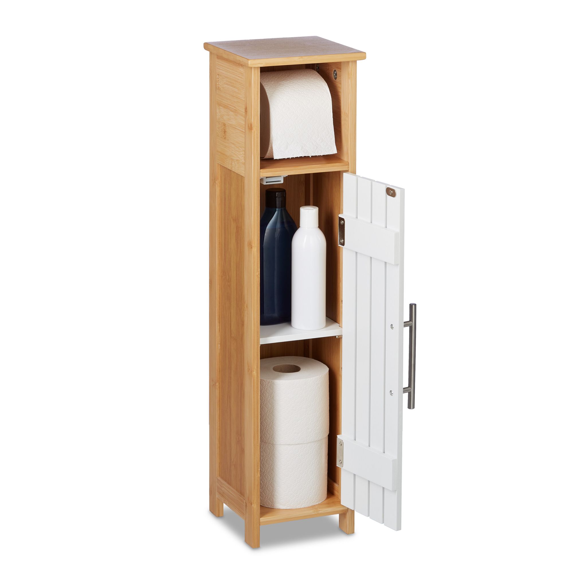 Toilettenpapierhalter stehend Holzoptik Weiss-Hellbraun