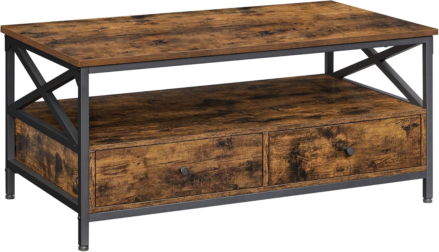 Couchtisch Wohnzimmer Schubladen Industrie Vintagebraun Schwarz