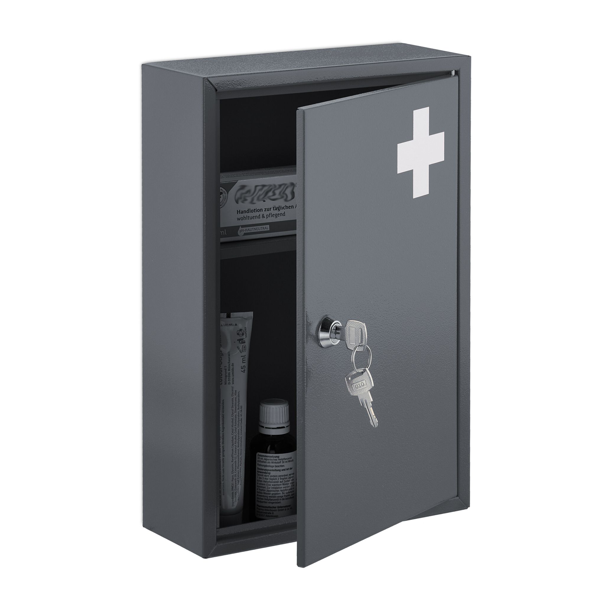 Abschliessbarer Medizinschrank Weiss-Grau