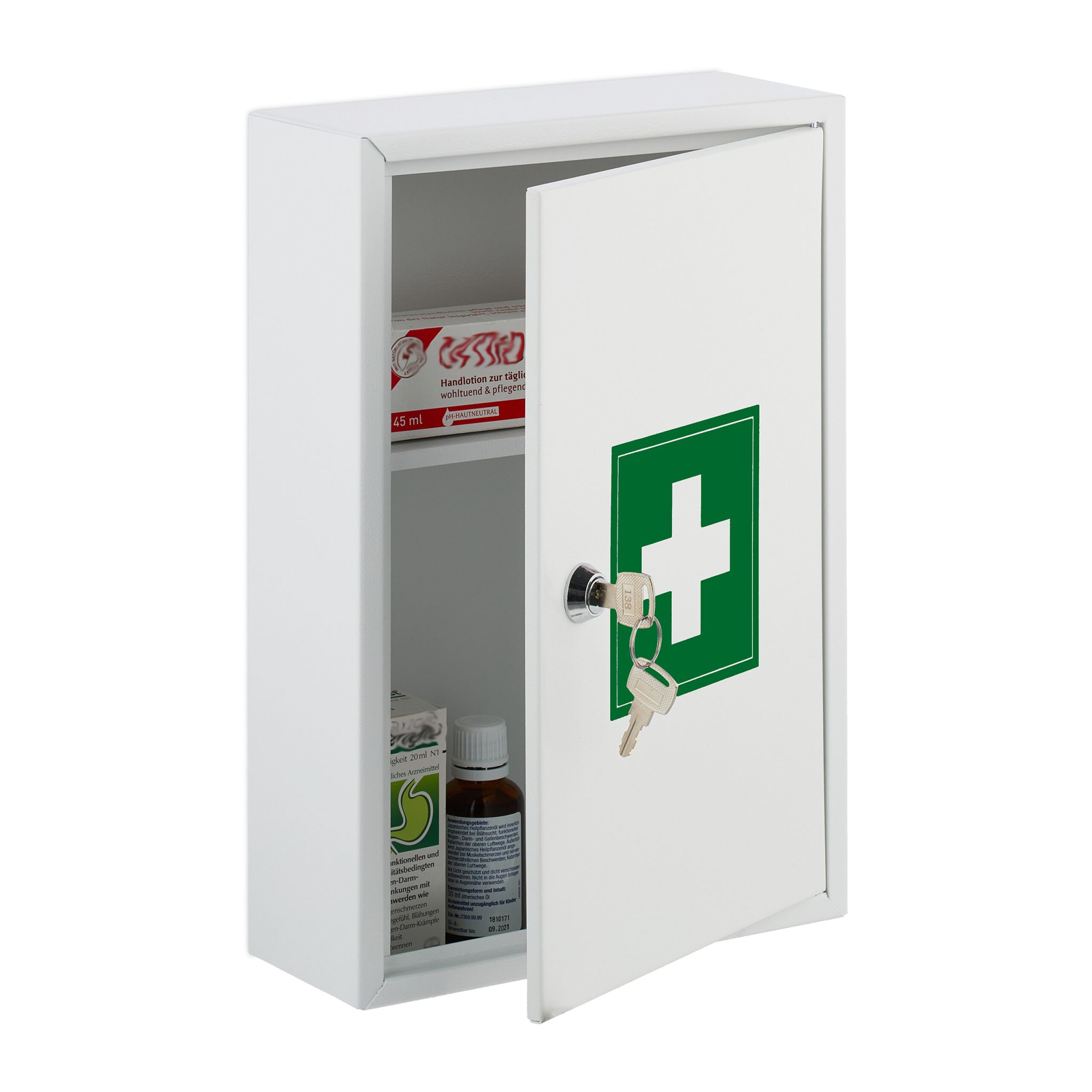 Abschliessbarer Medizinschrank Weiss-Dunkelgrün