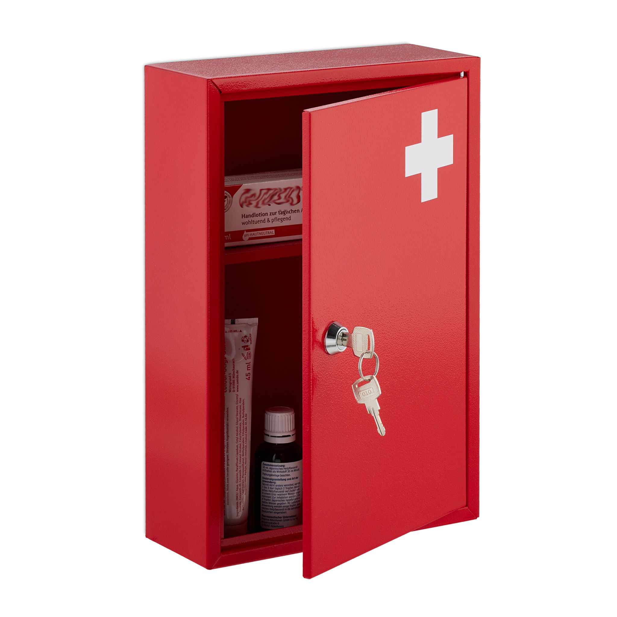 Abschliessbarer Medizinschrank Weiss-Rot