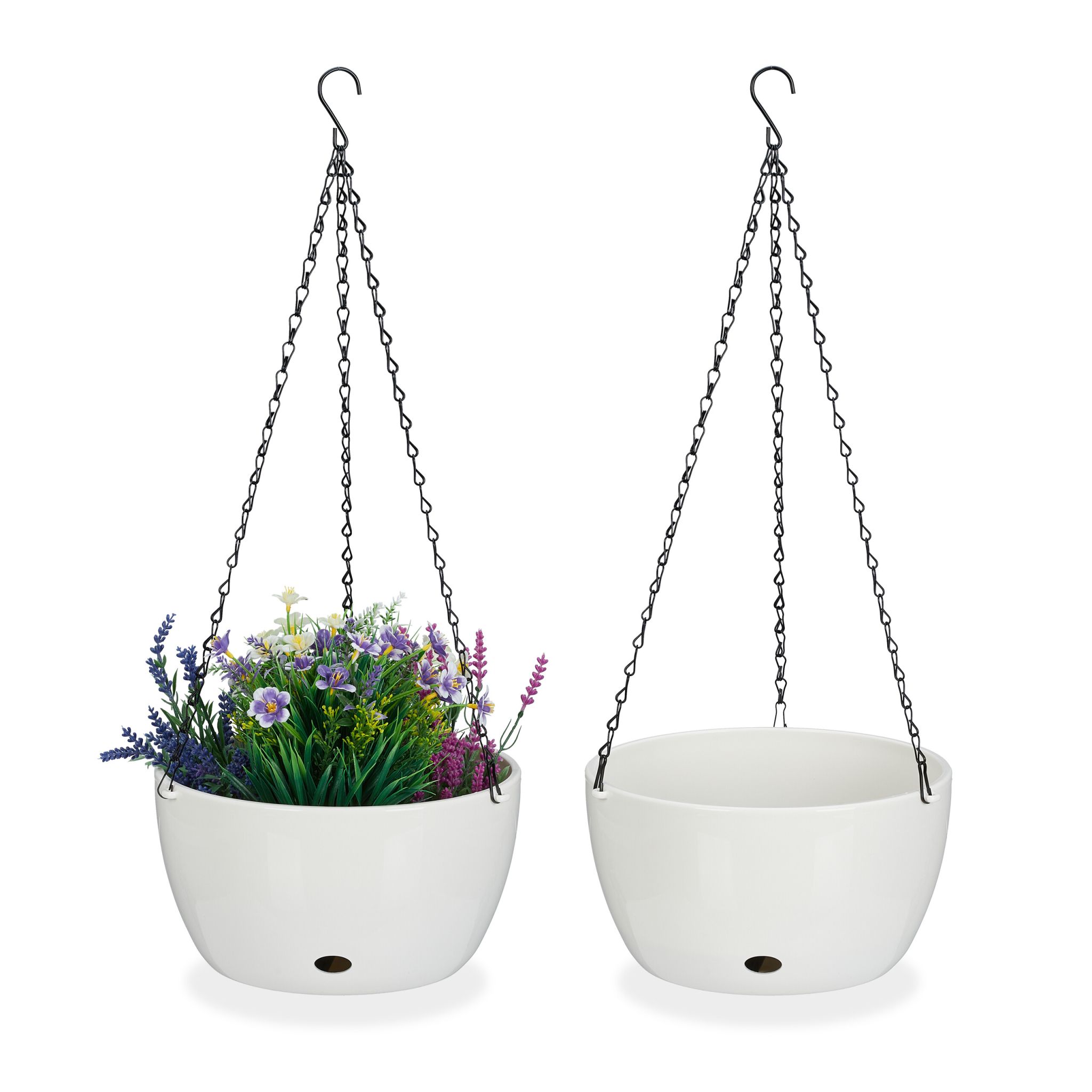 2 Blumenampeln mit Wasserspeicher - XL Weiss-Schwarz