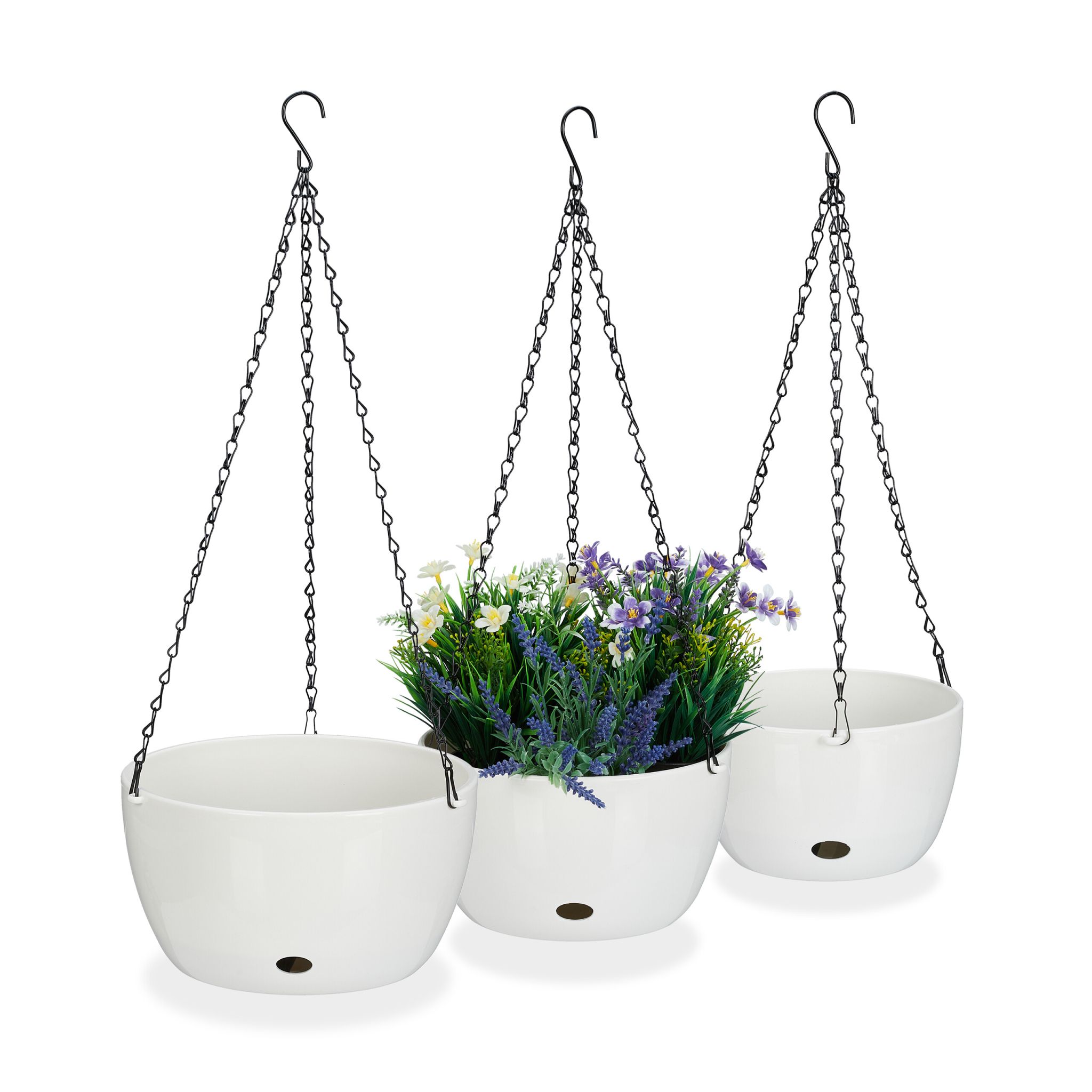 Blumenampeln mit Wasserspeicher 3er-Set Weiss-Schwarz