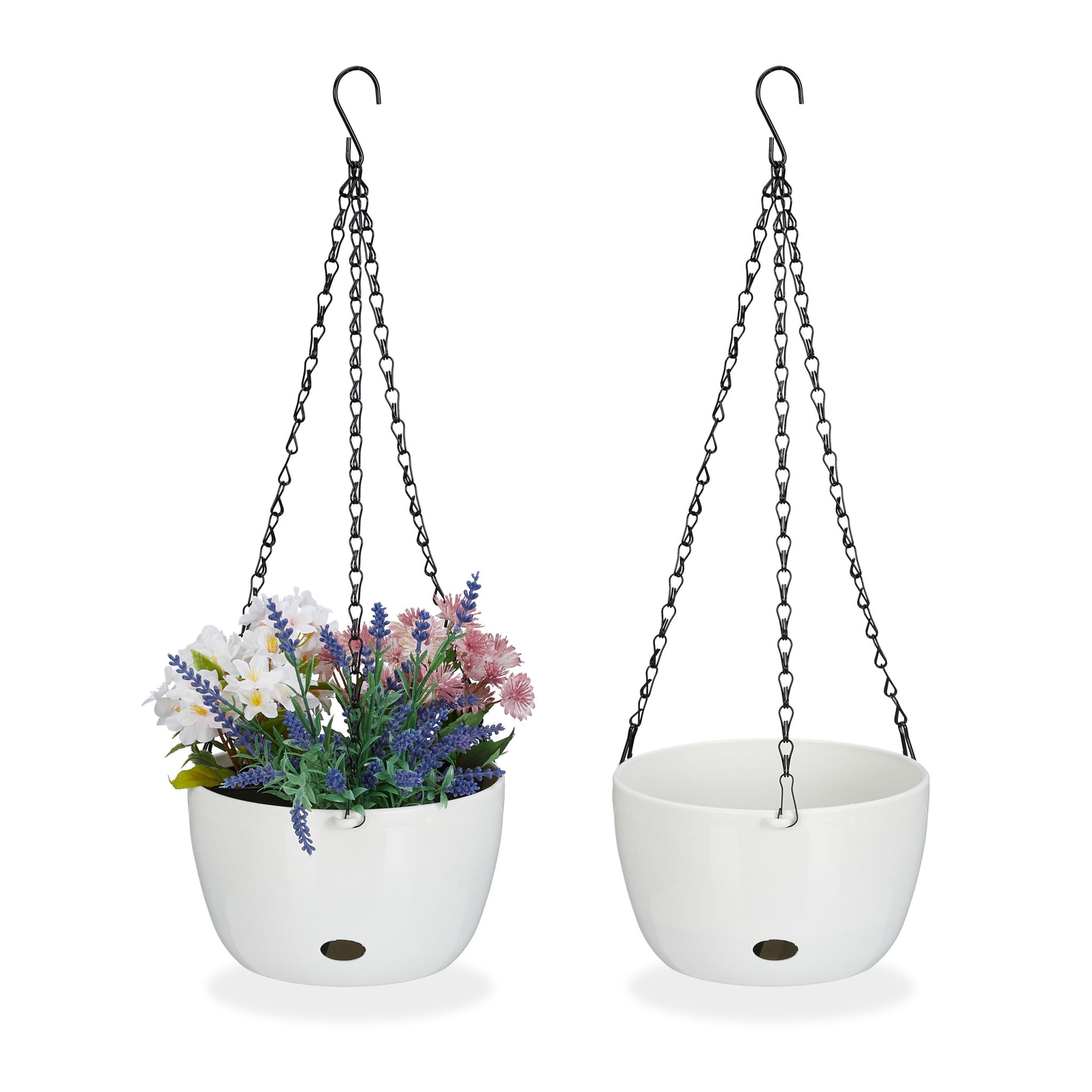2 Blumenampeln mit Wasserspeicher - M Weiss-Schwarz