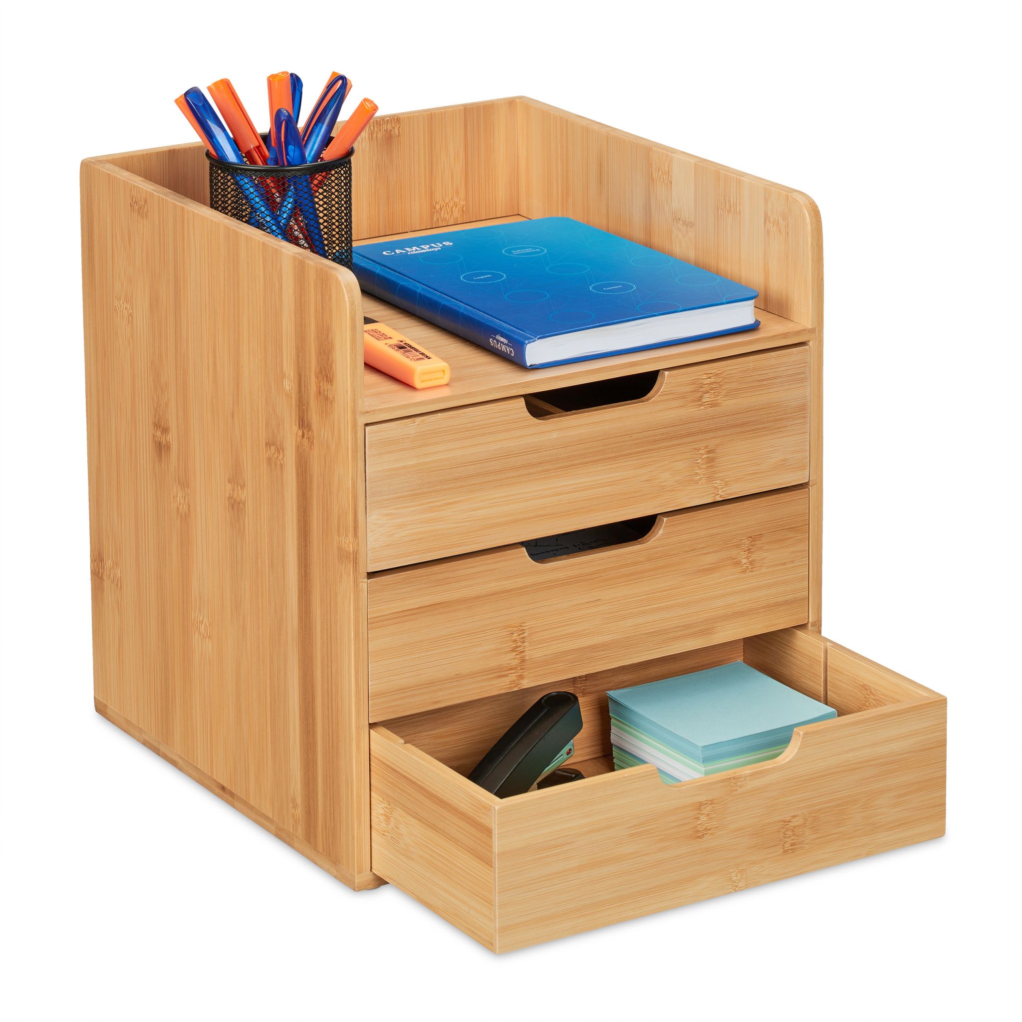 Schreibtisch Organizer mit 3 Schubladen Hellbraun
