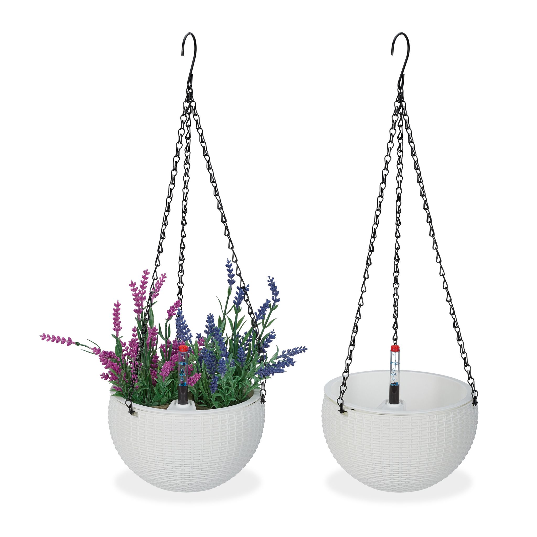 Blumenampel mit Wasserspeicher 2er-Set Weiss-Schwarz