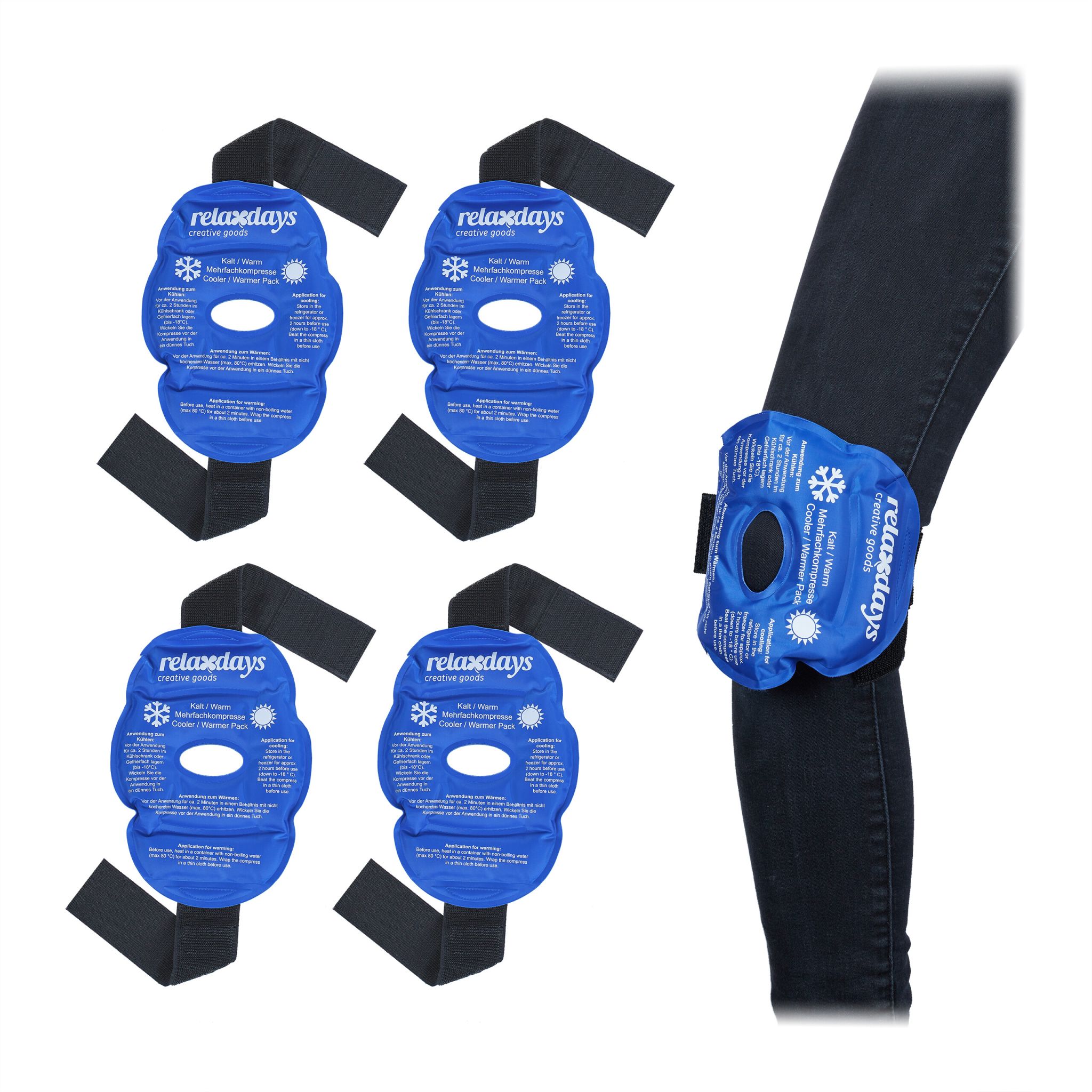 Knie Kühlpads 4er-Set Weiss-Blau-Schwarz