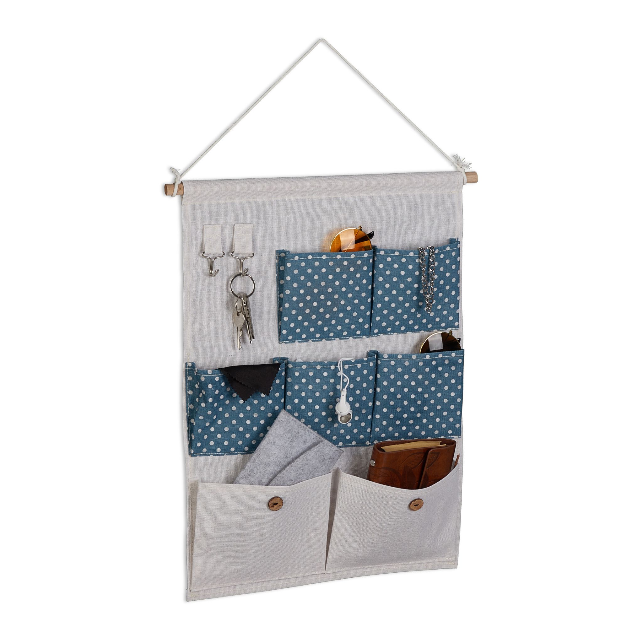 Hängeorganizer Stoff Blau-Creme-Hellbraun